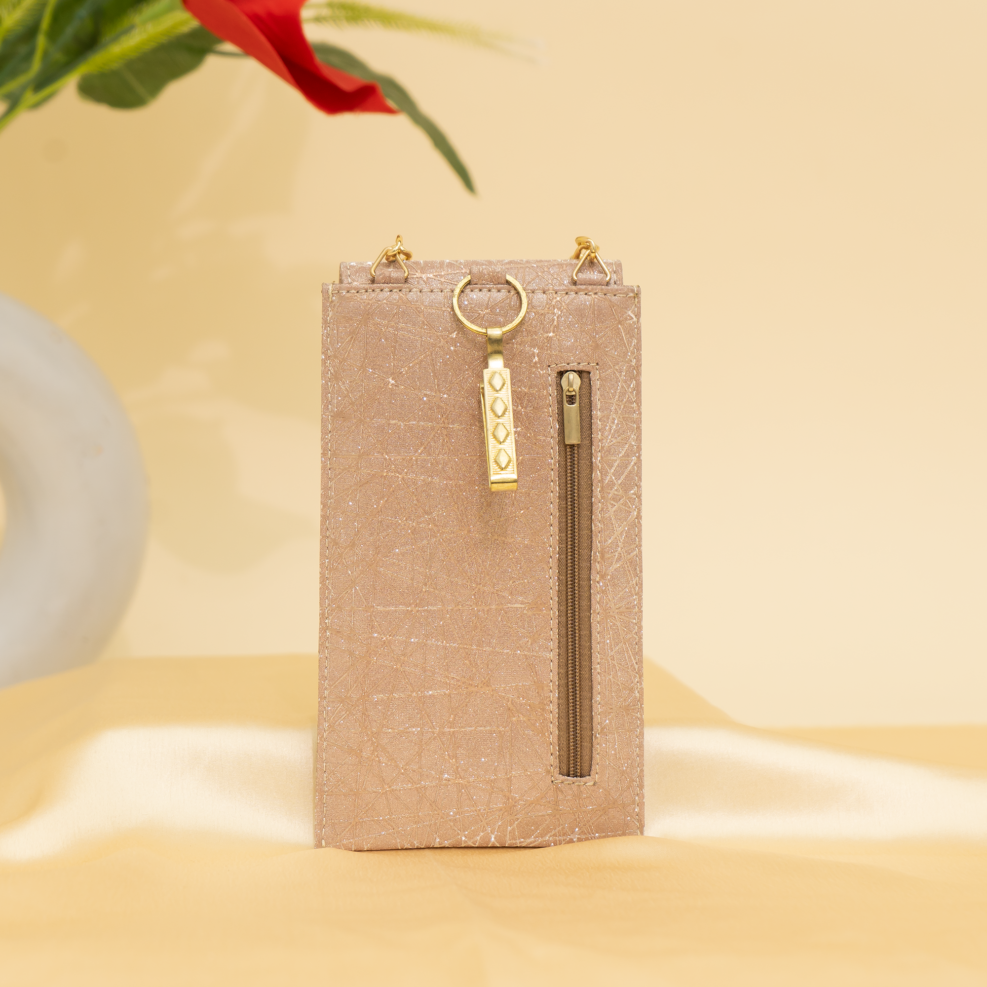 peach gold Gleam Chain Mobile Sling| cara