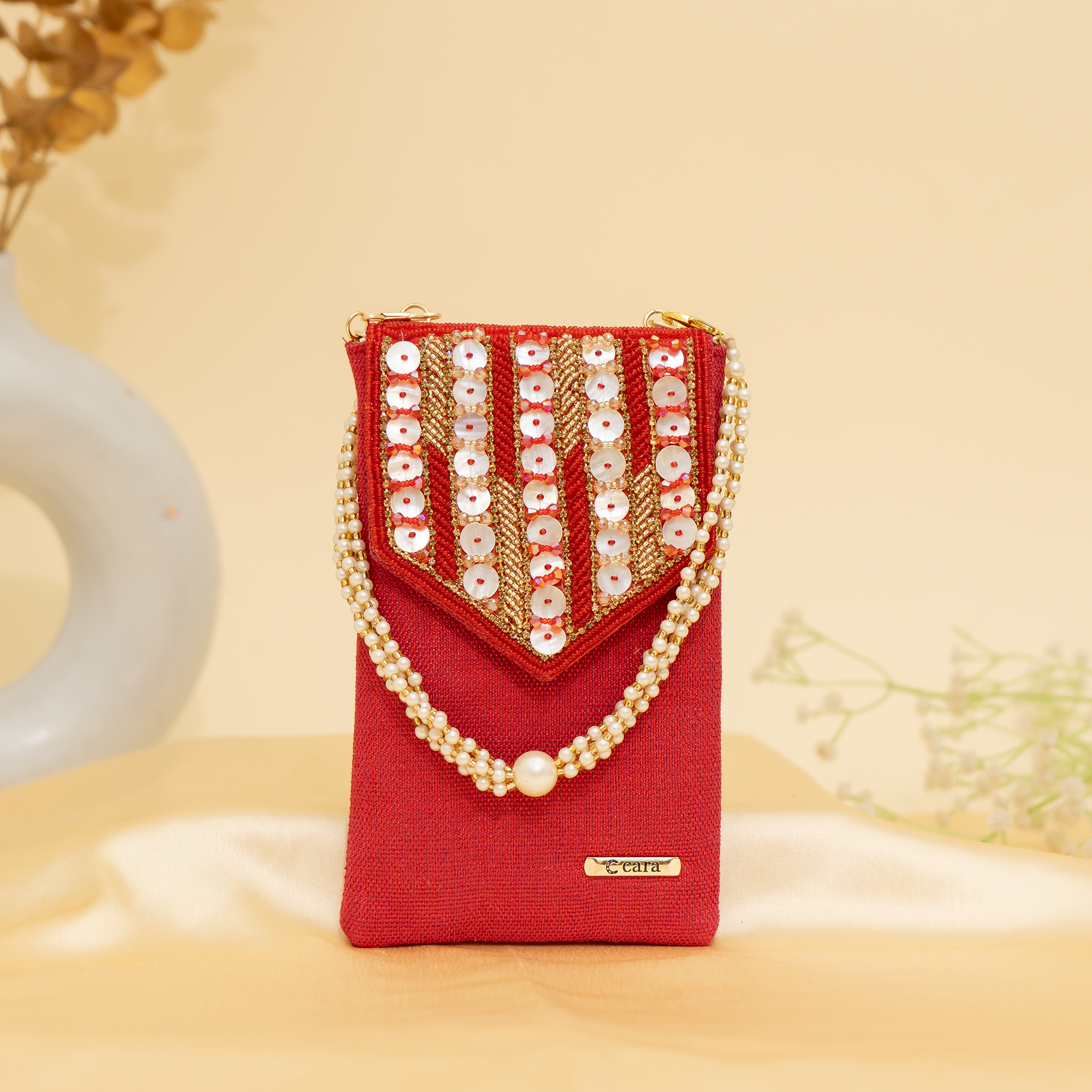 red Lustrous Charm Designer Mobile sling | cara