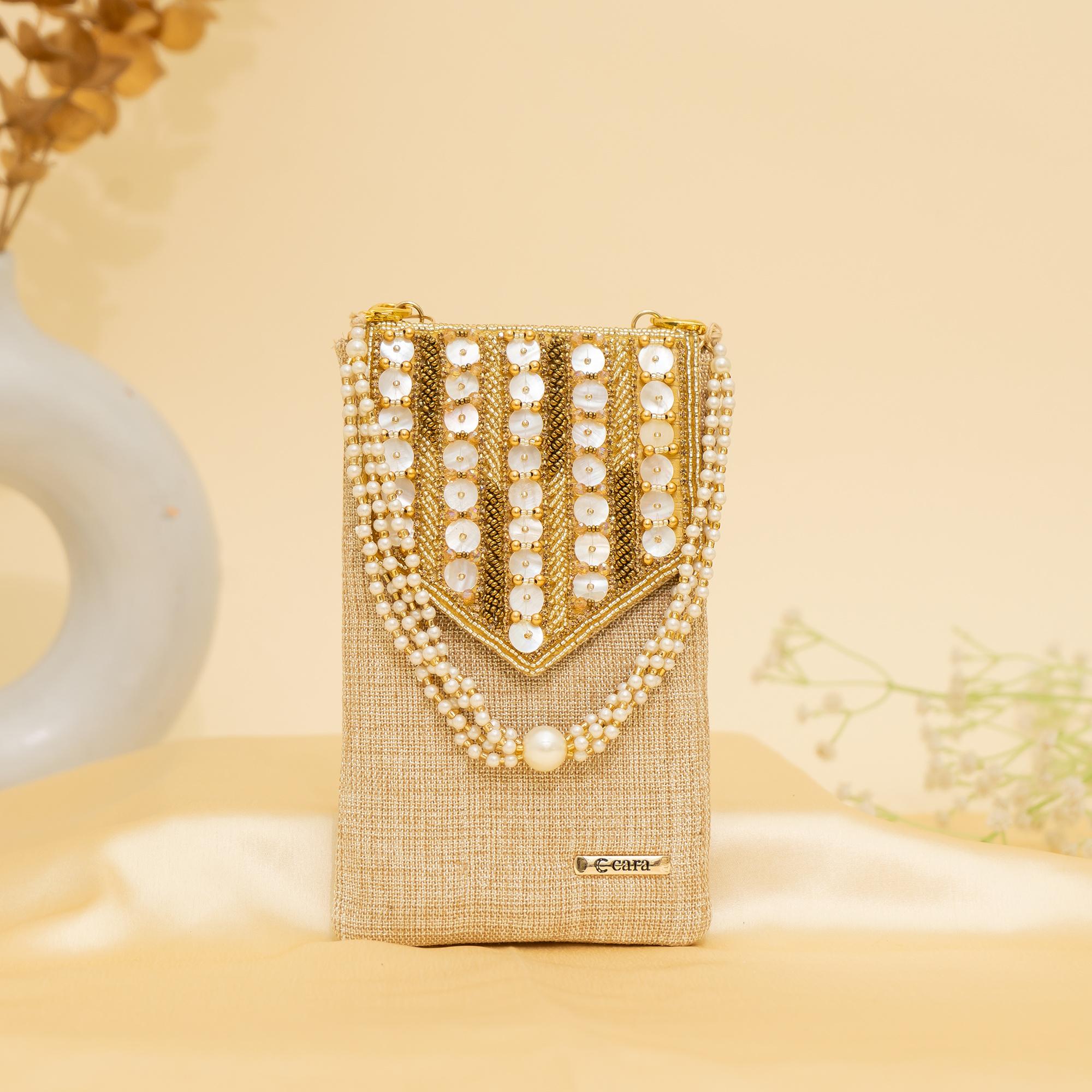 gold Lustrous Charm Designer Mobile sling | cara