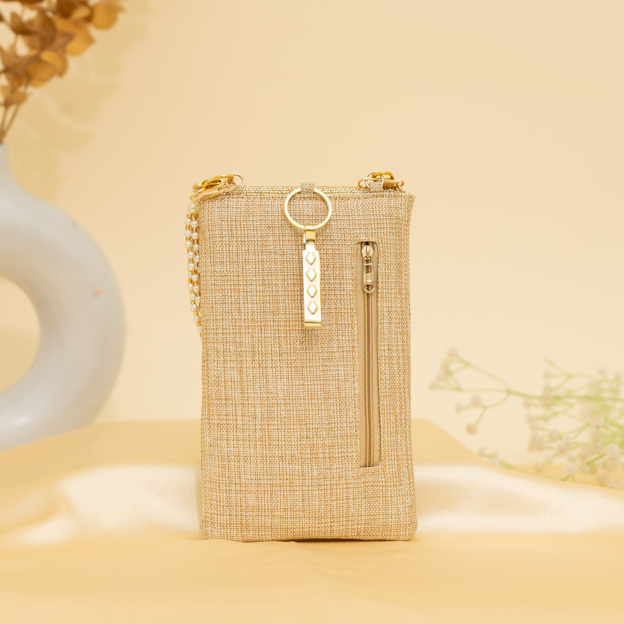 gold Lustrous Charm Designer Mobile sling | cara