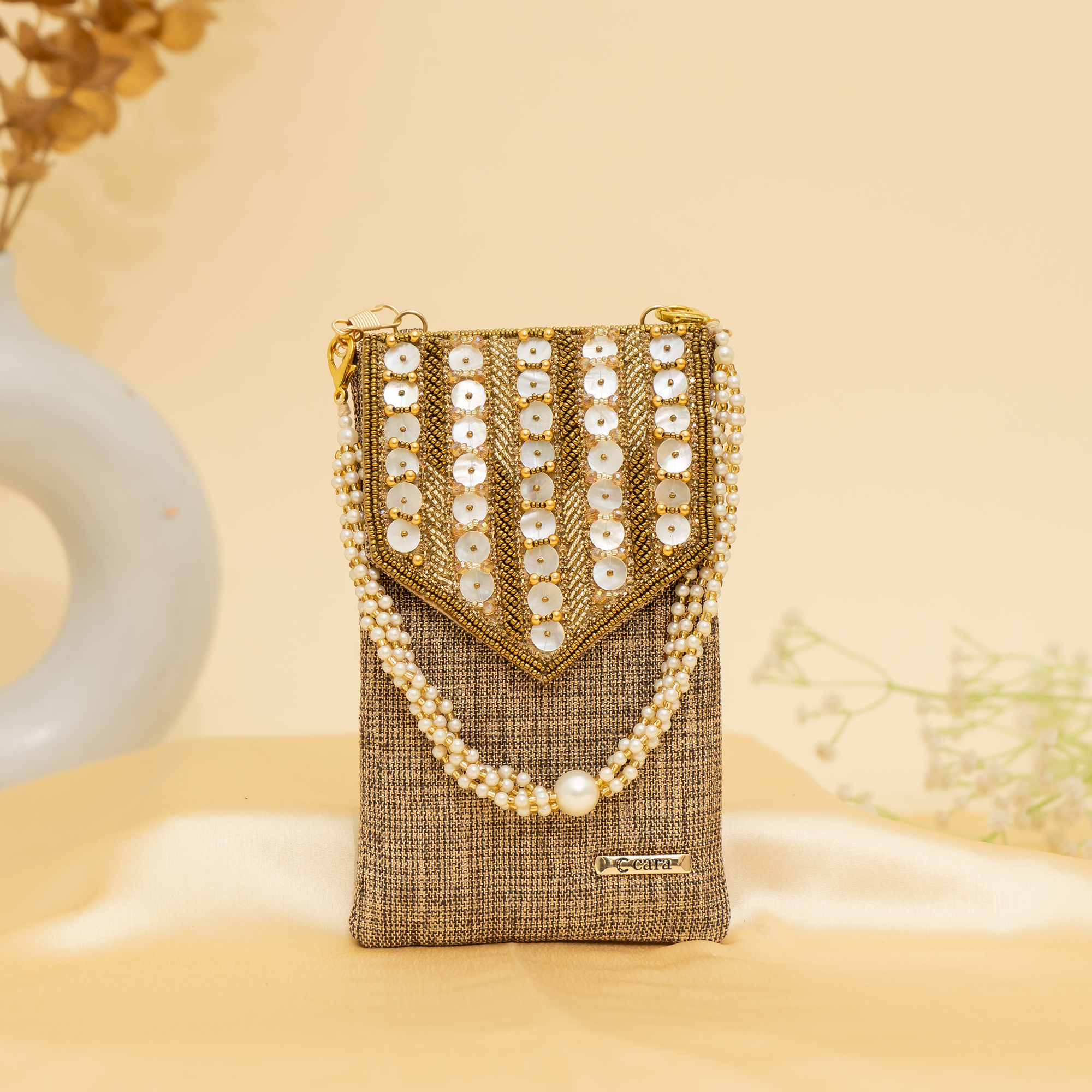 brown Lustrous Charm Designer Mobile sling | cara