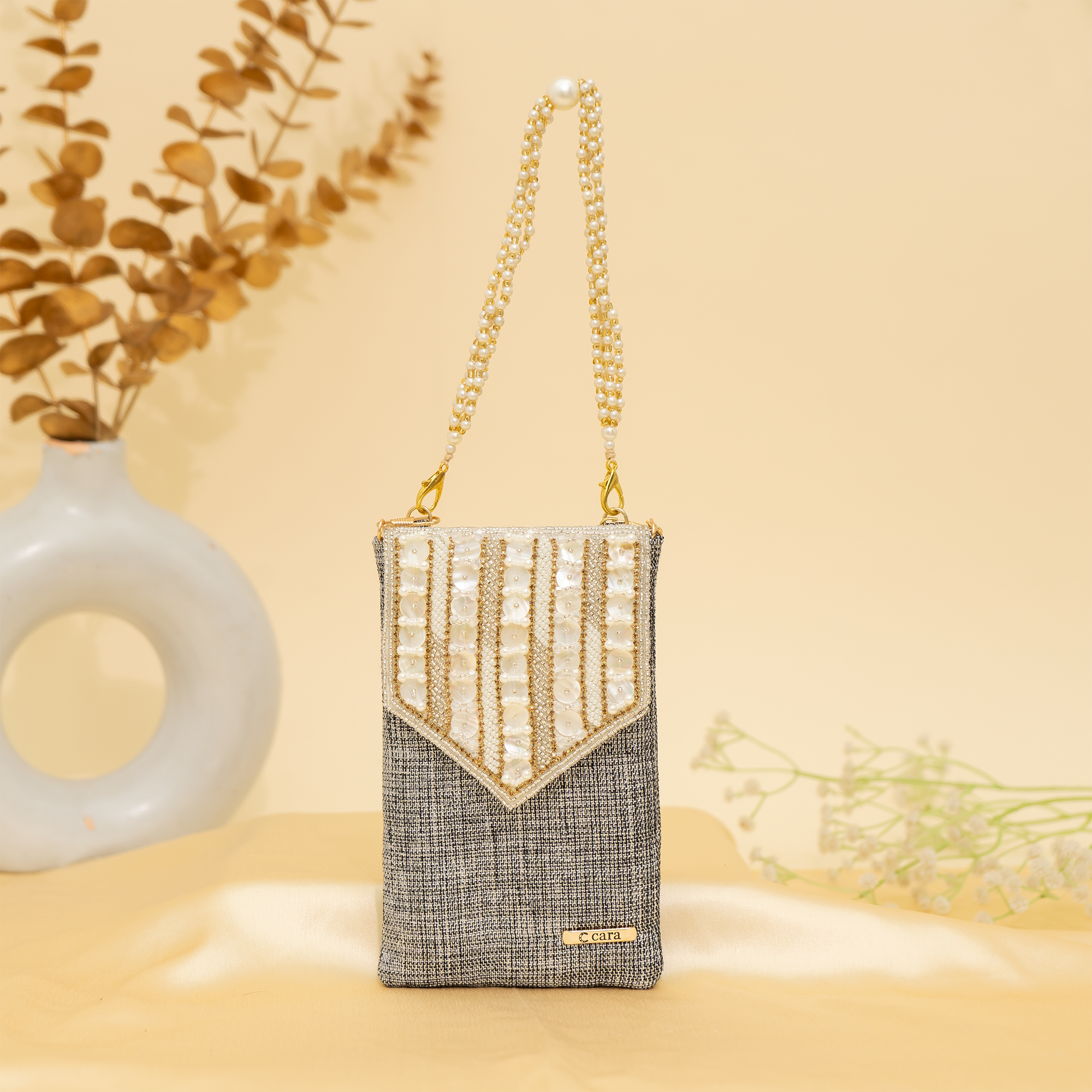 grey Lustrous Charm Designer Mobile sling | cara