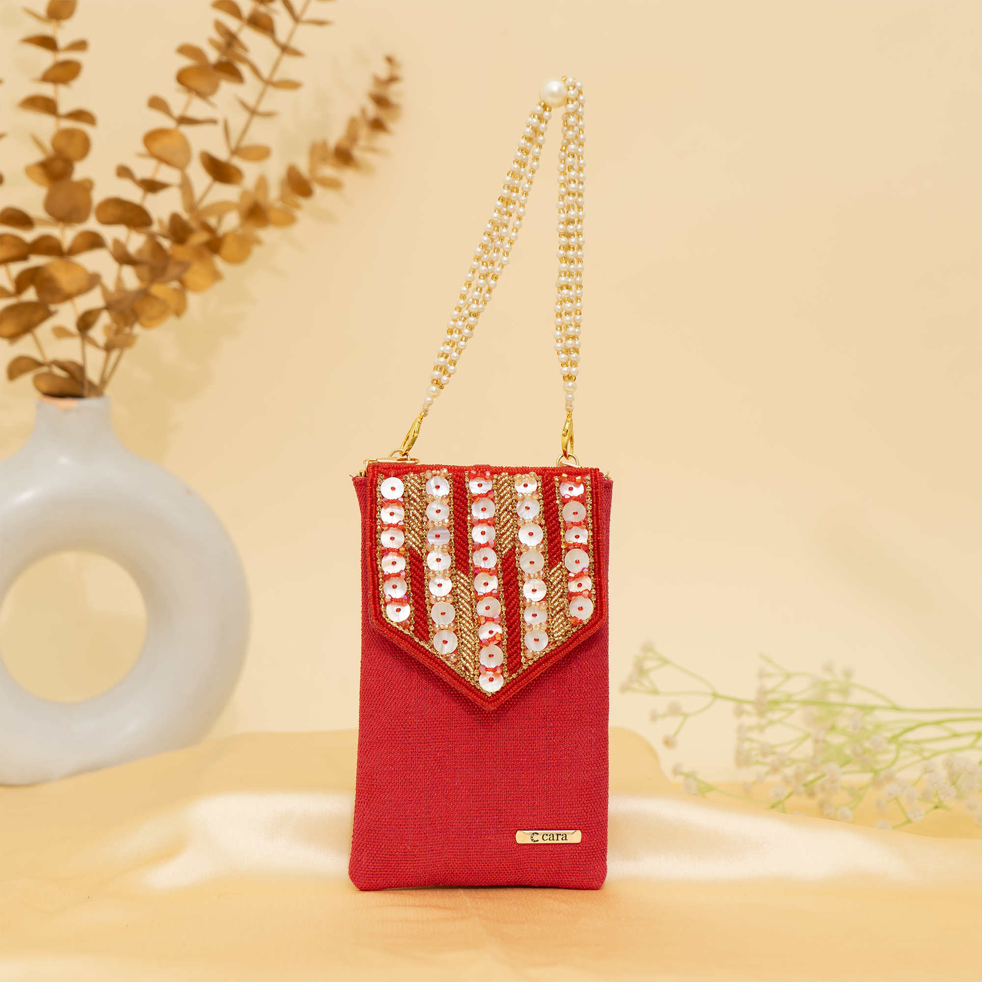 red Lustrous Charm Designer Mobile sling | cara