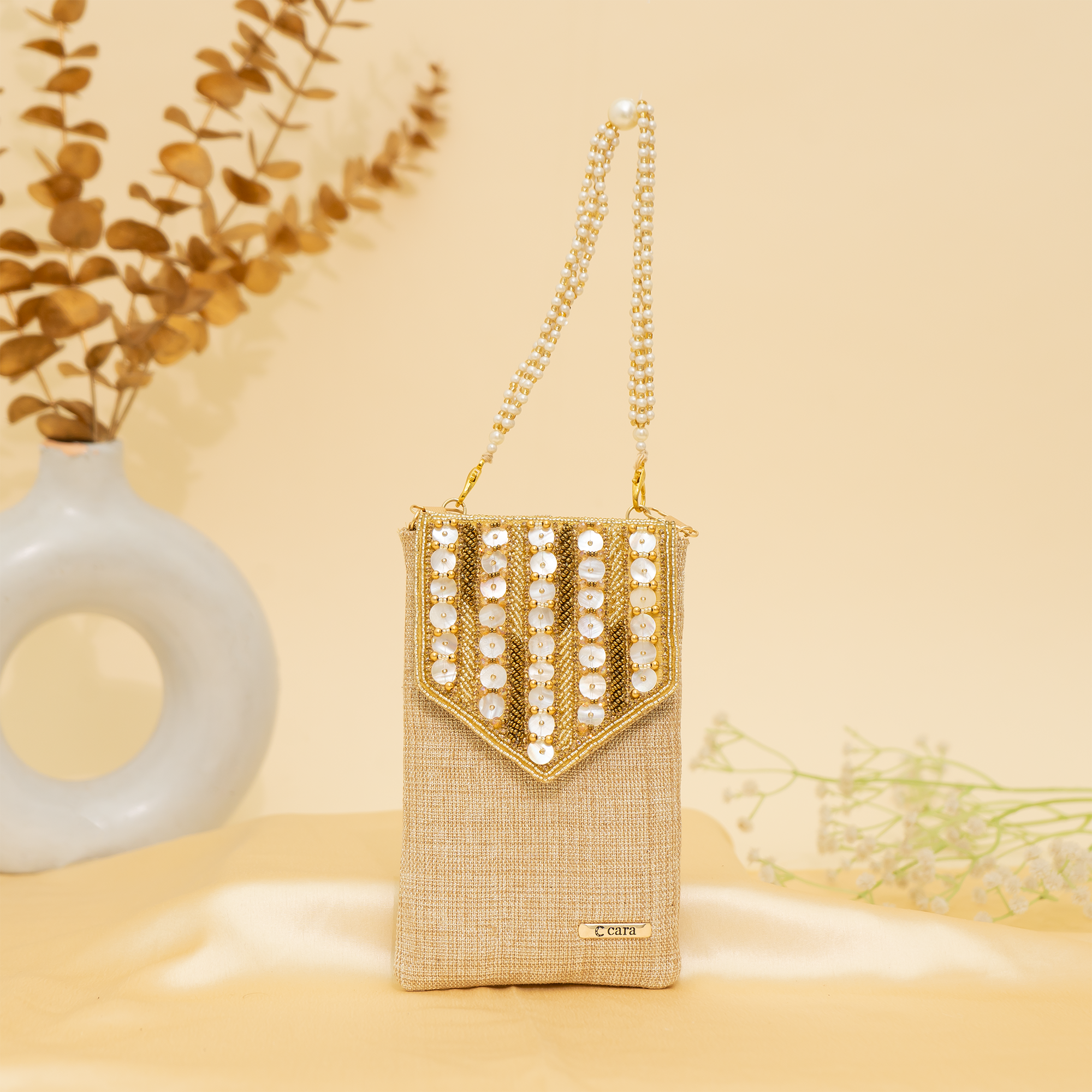 gold Lustrous Charm Designer Mobile sling | cara