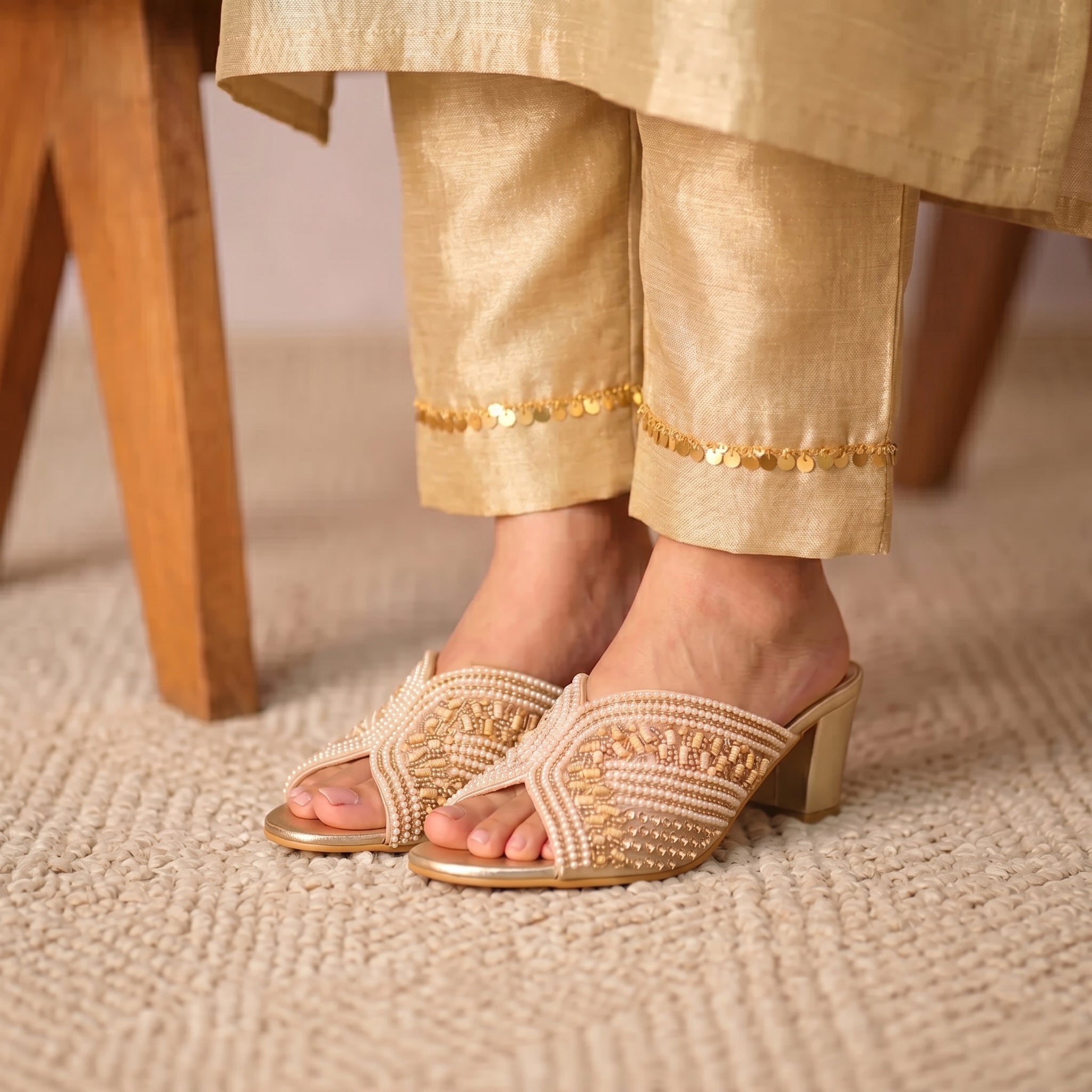 Golden Aura Pearl Heels