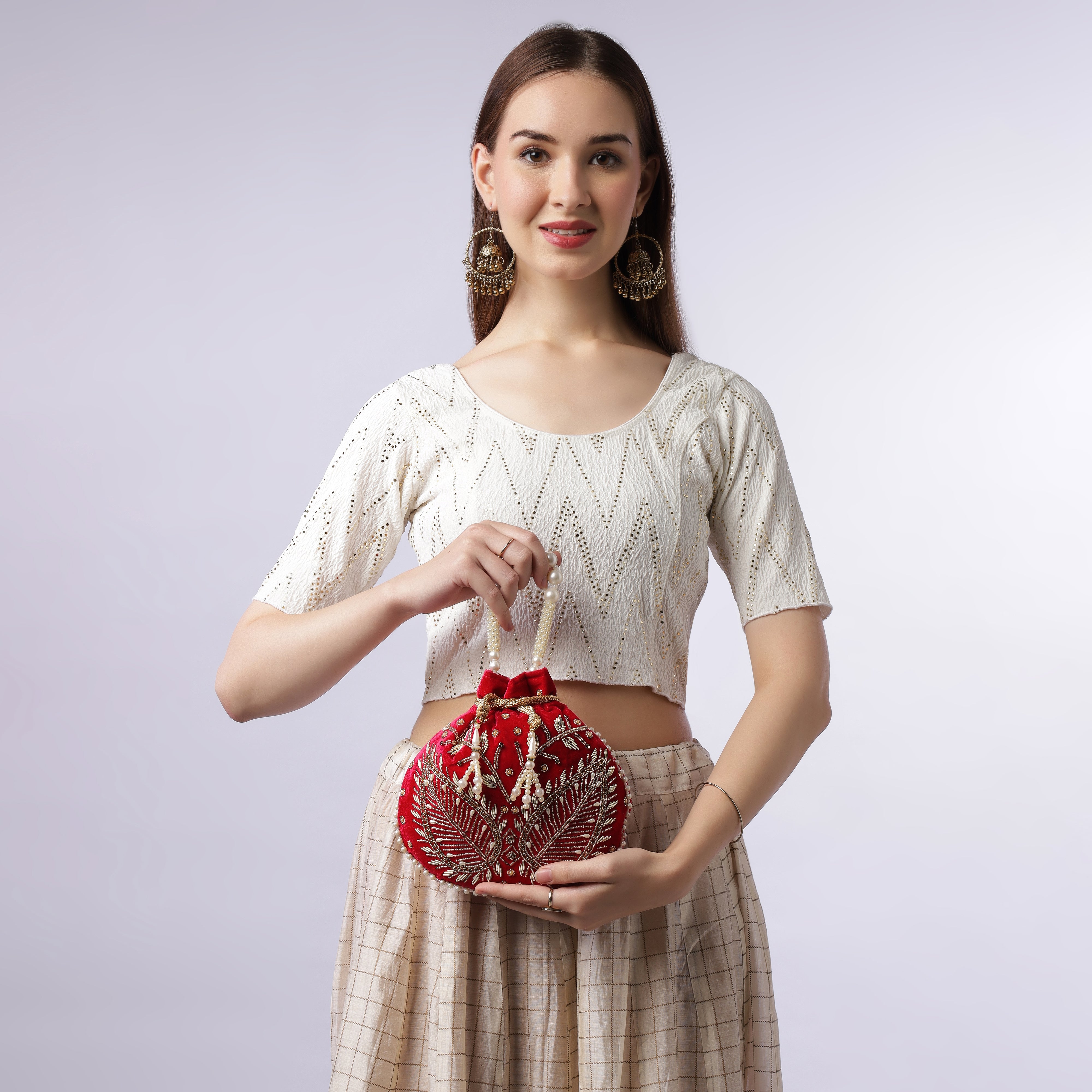Pink Velvet Jewel Matka Potli | CARA