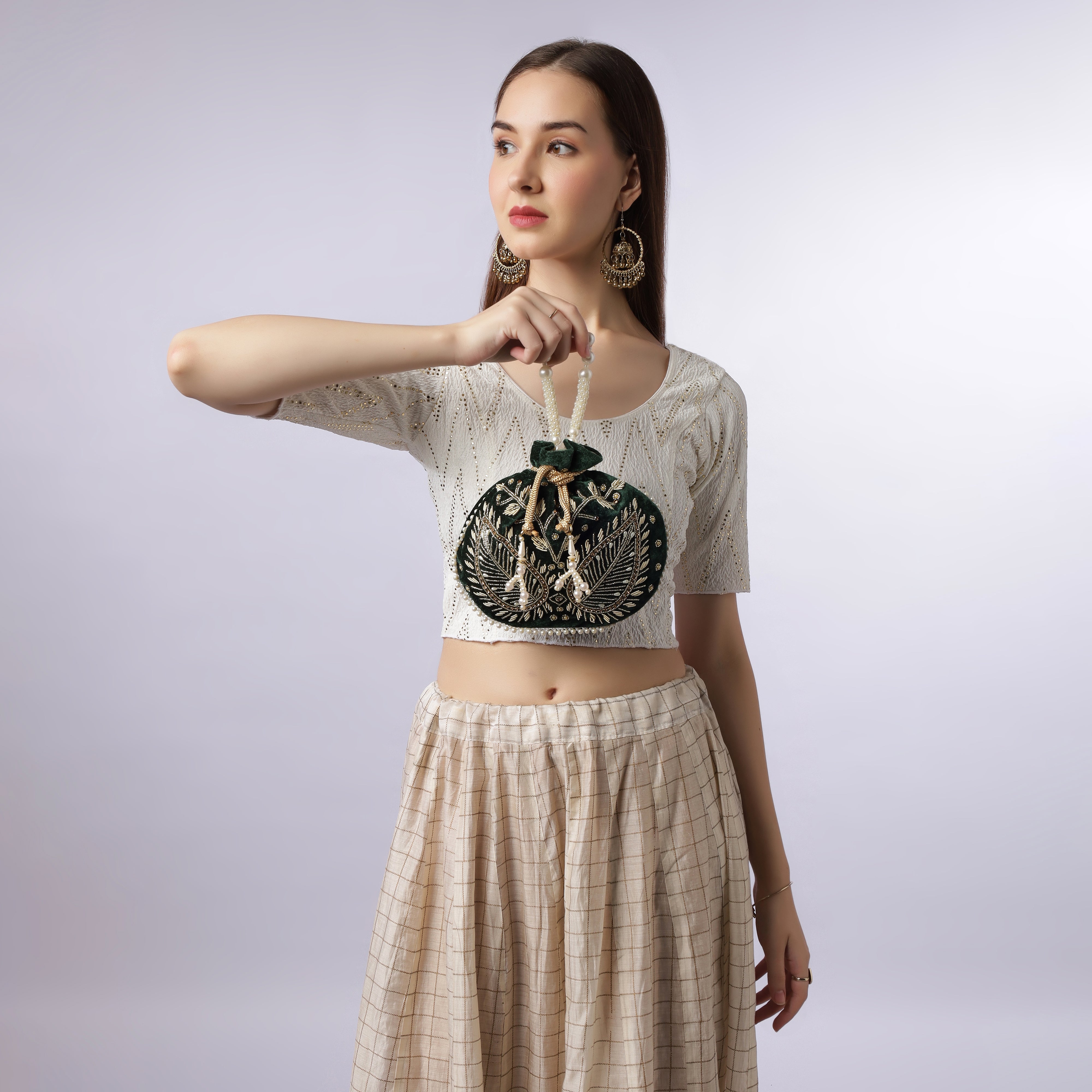 Green Velvet Jewel Matka Potli | CARA