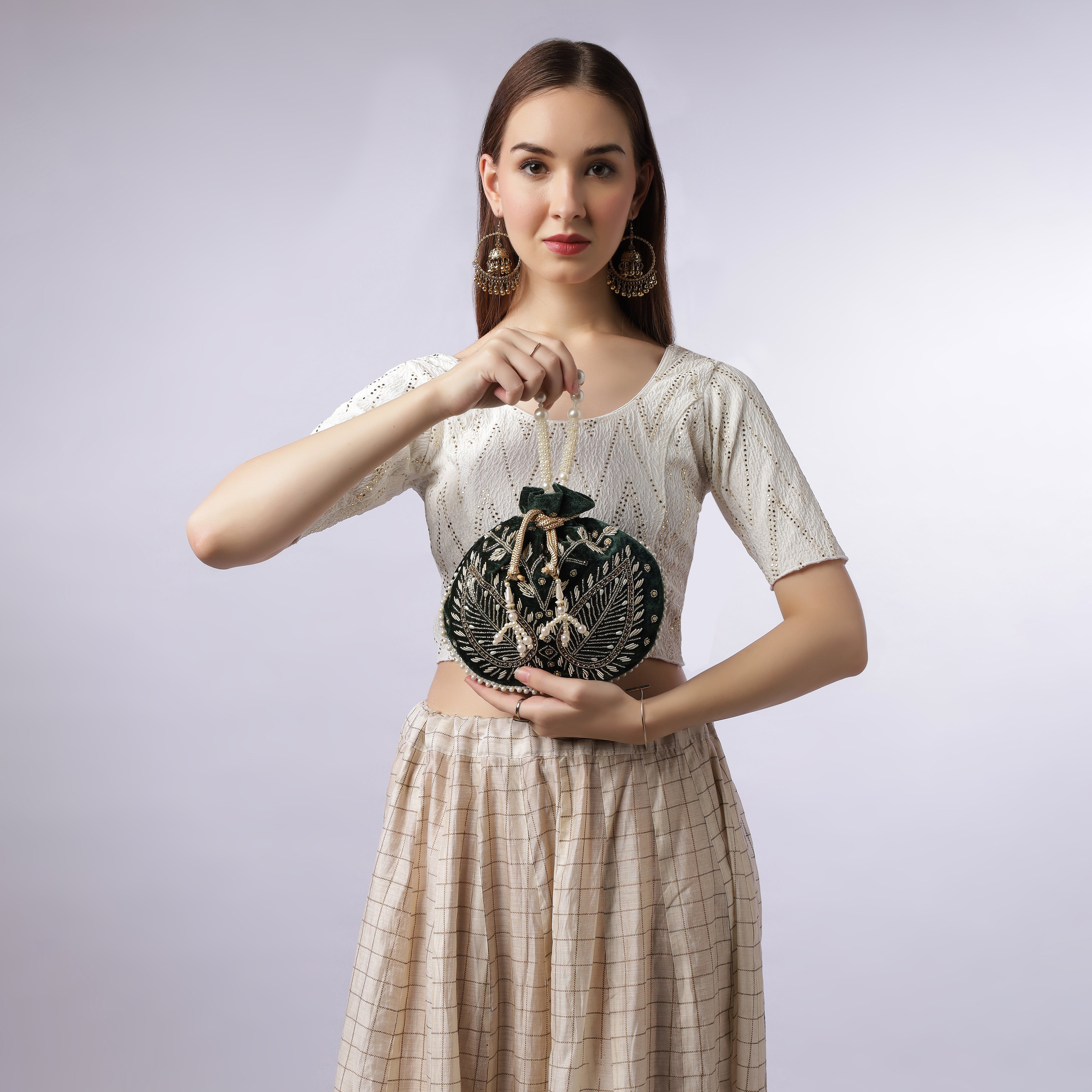 Green Velvet Jewel Matka Potli | CARA