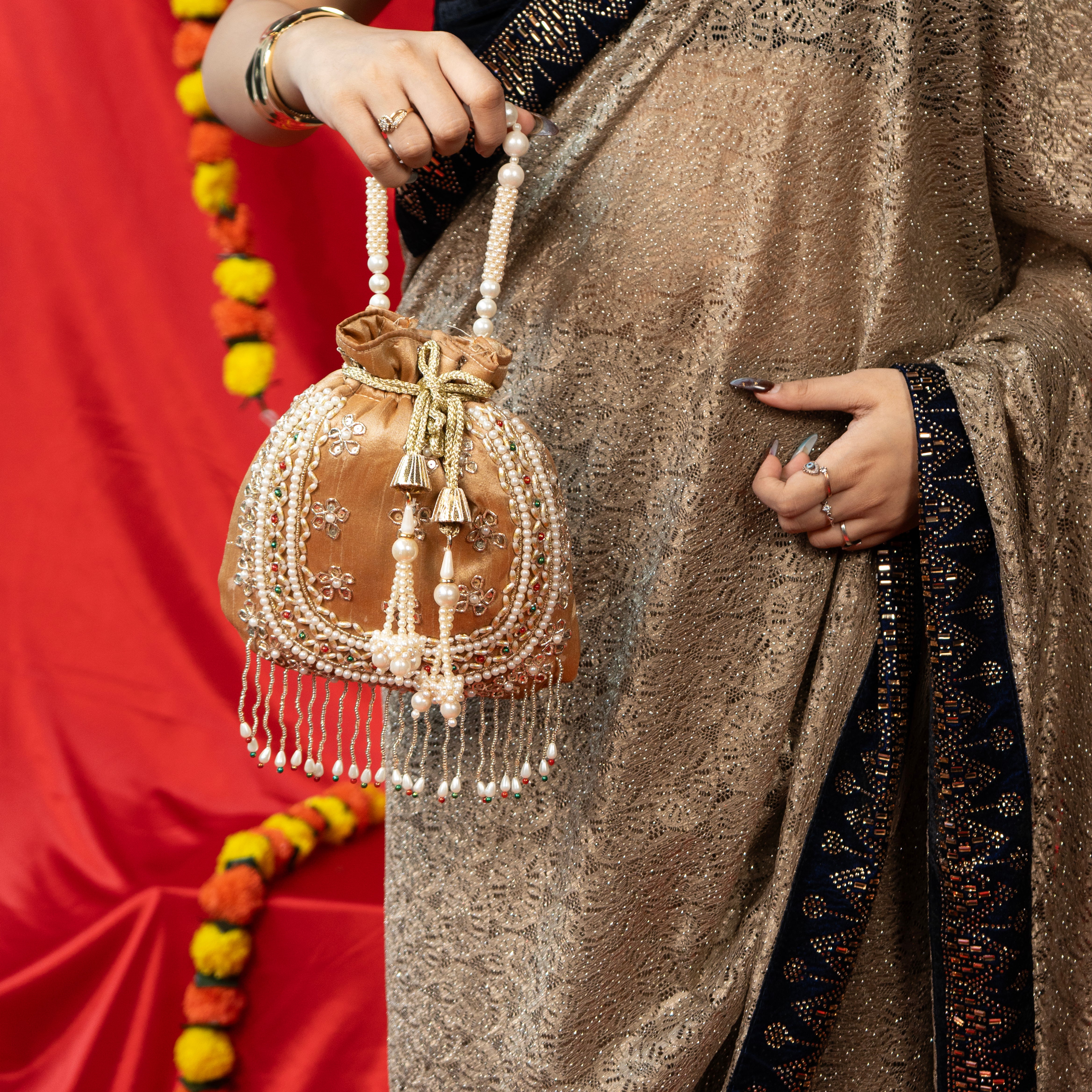 Blush Gold Braid Potli