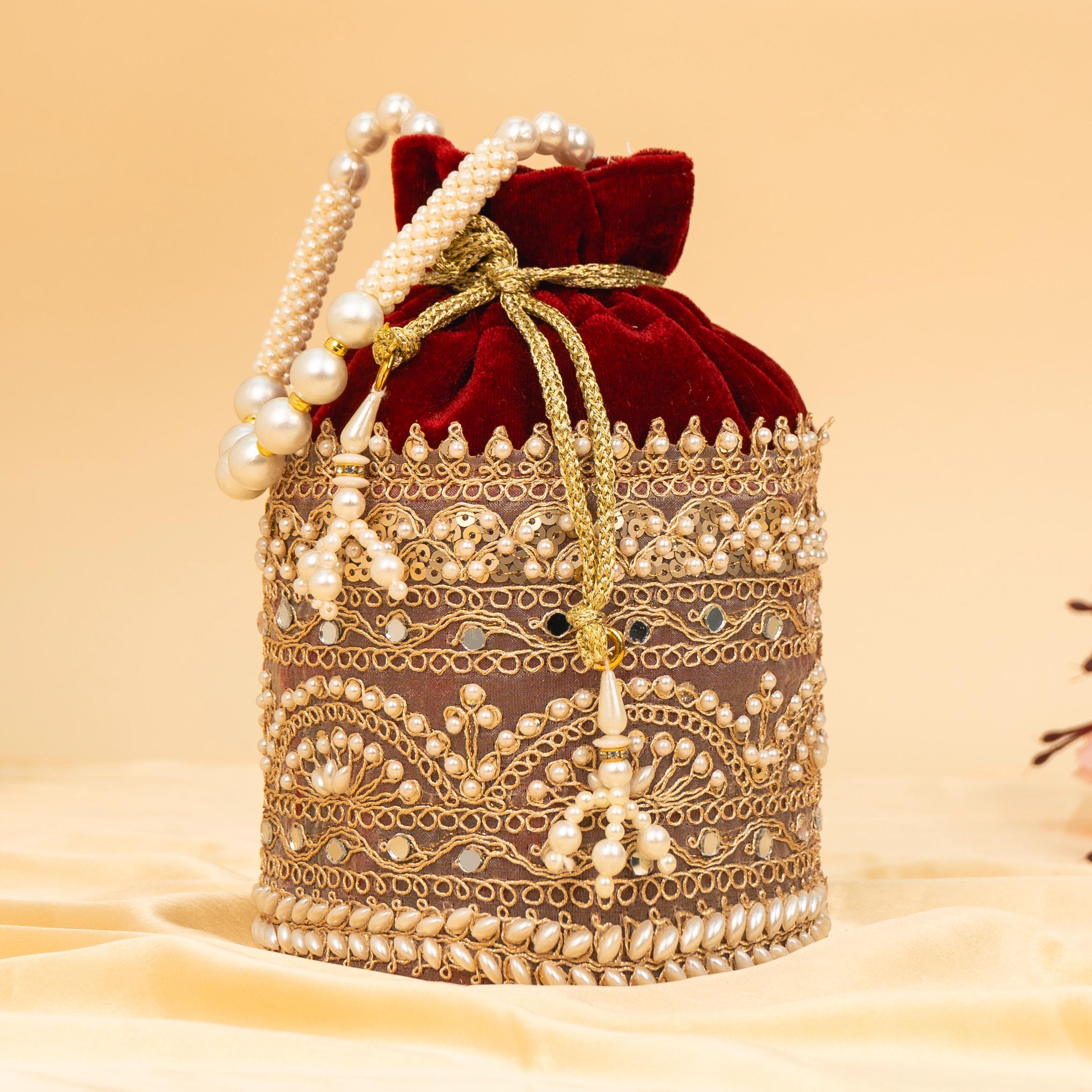 Zari Gold Velvet Potli