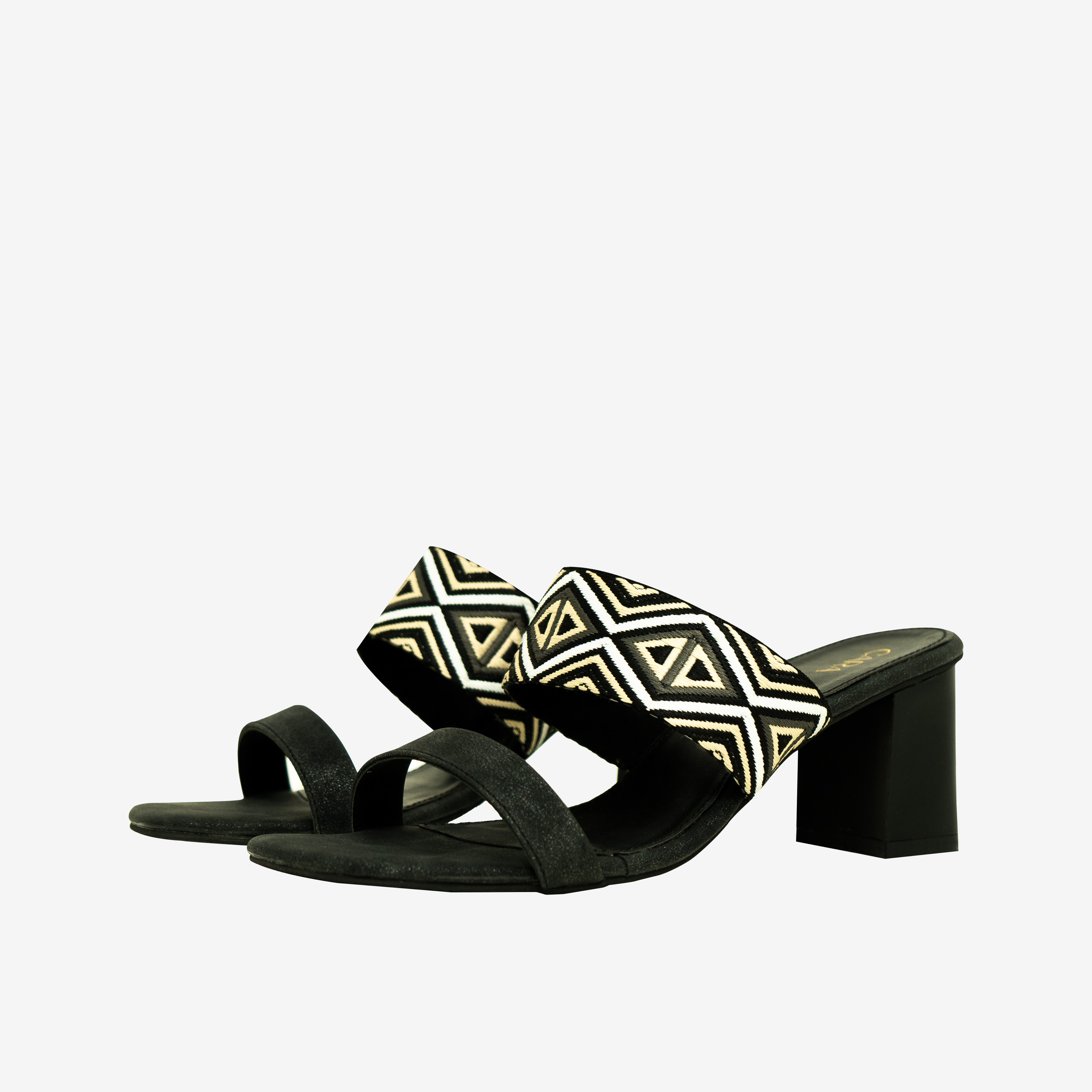 Black Printed Block Heels I Cara