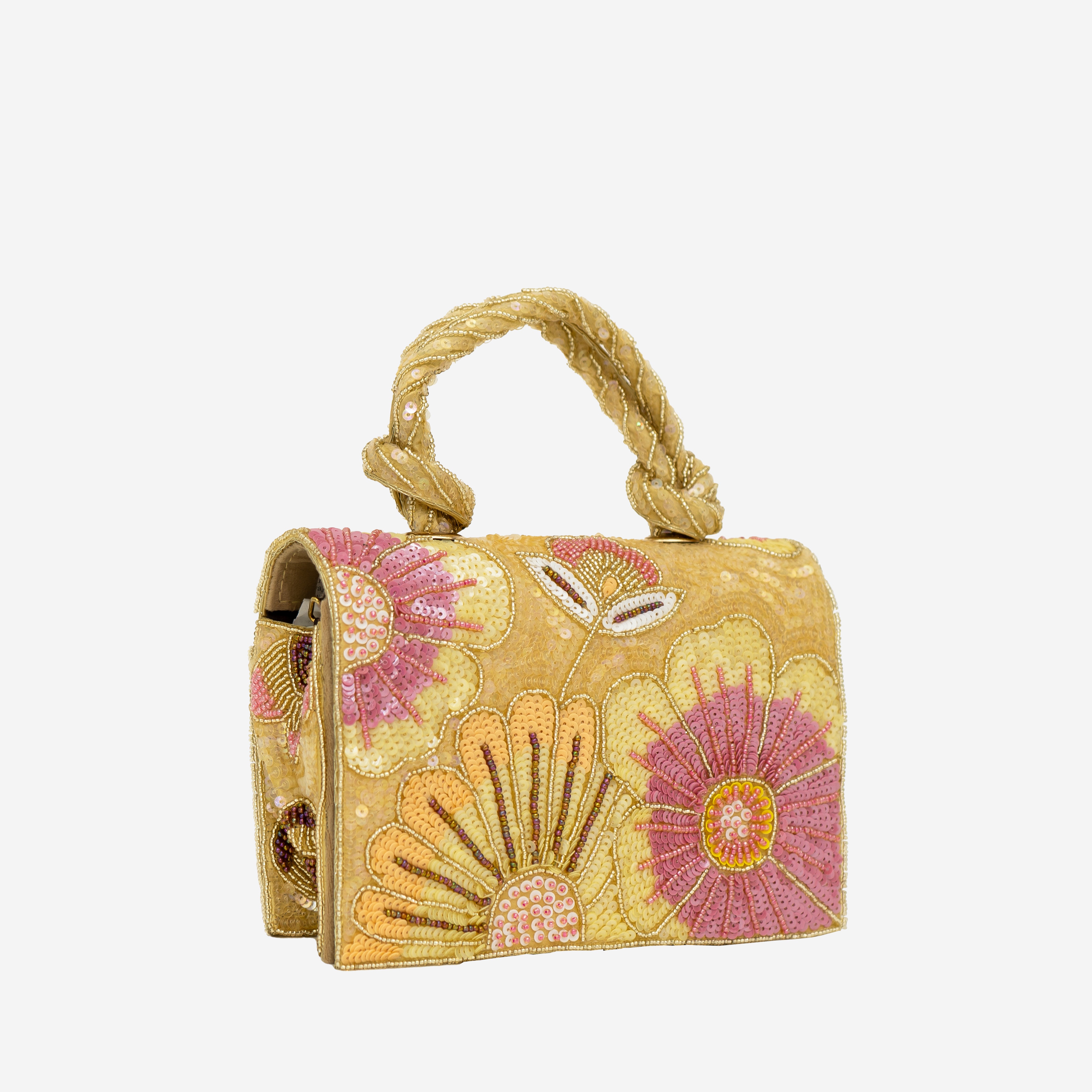 Gold Pastel Floral Beaded Clutch