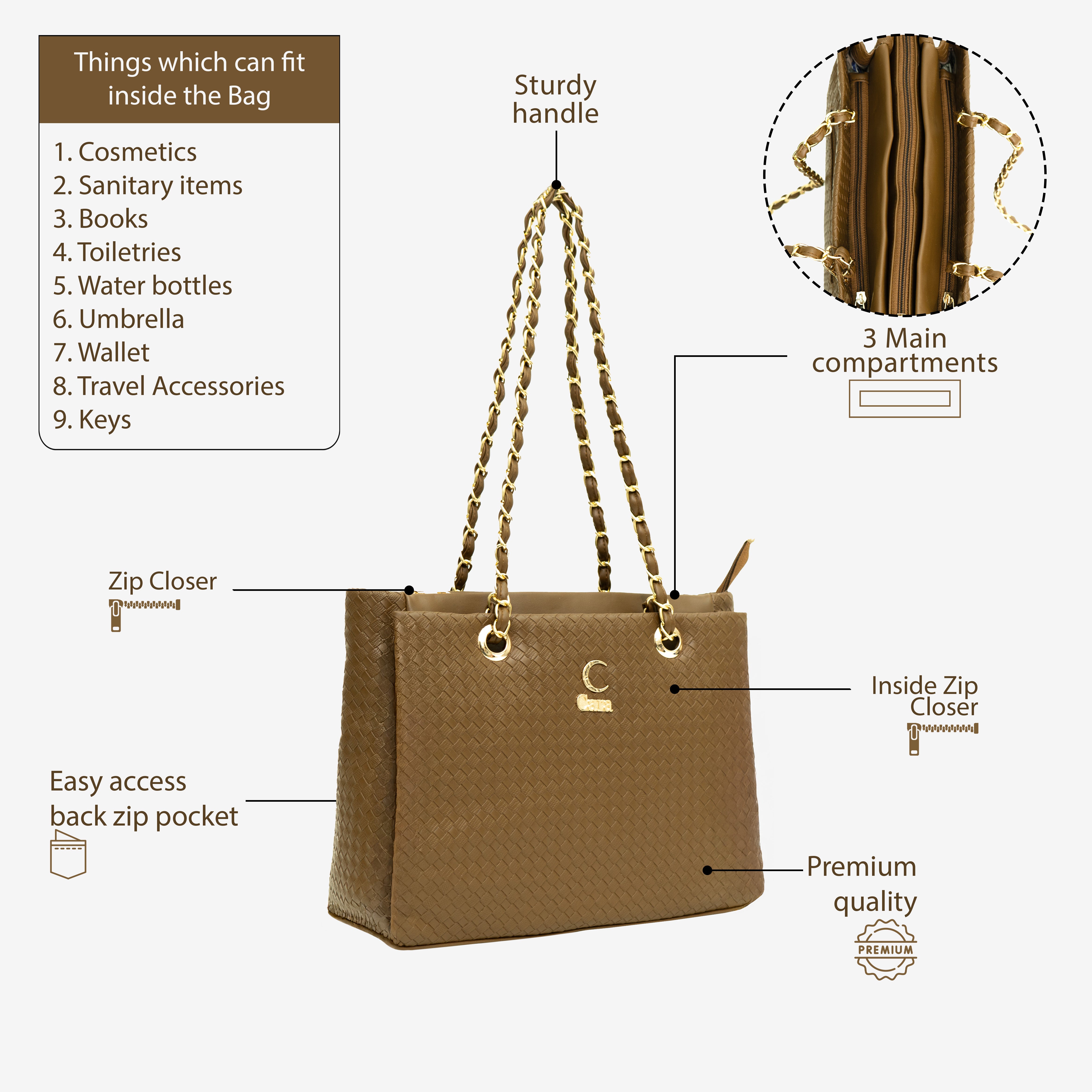 Brown Textured Swagger Tote Bag I Cara