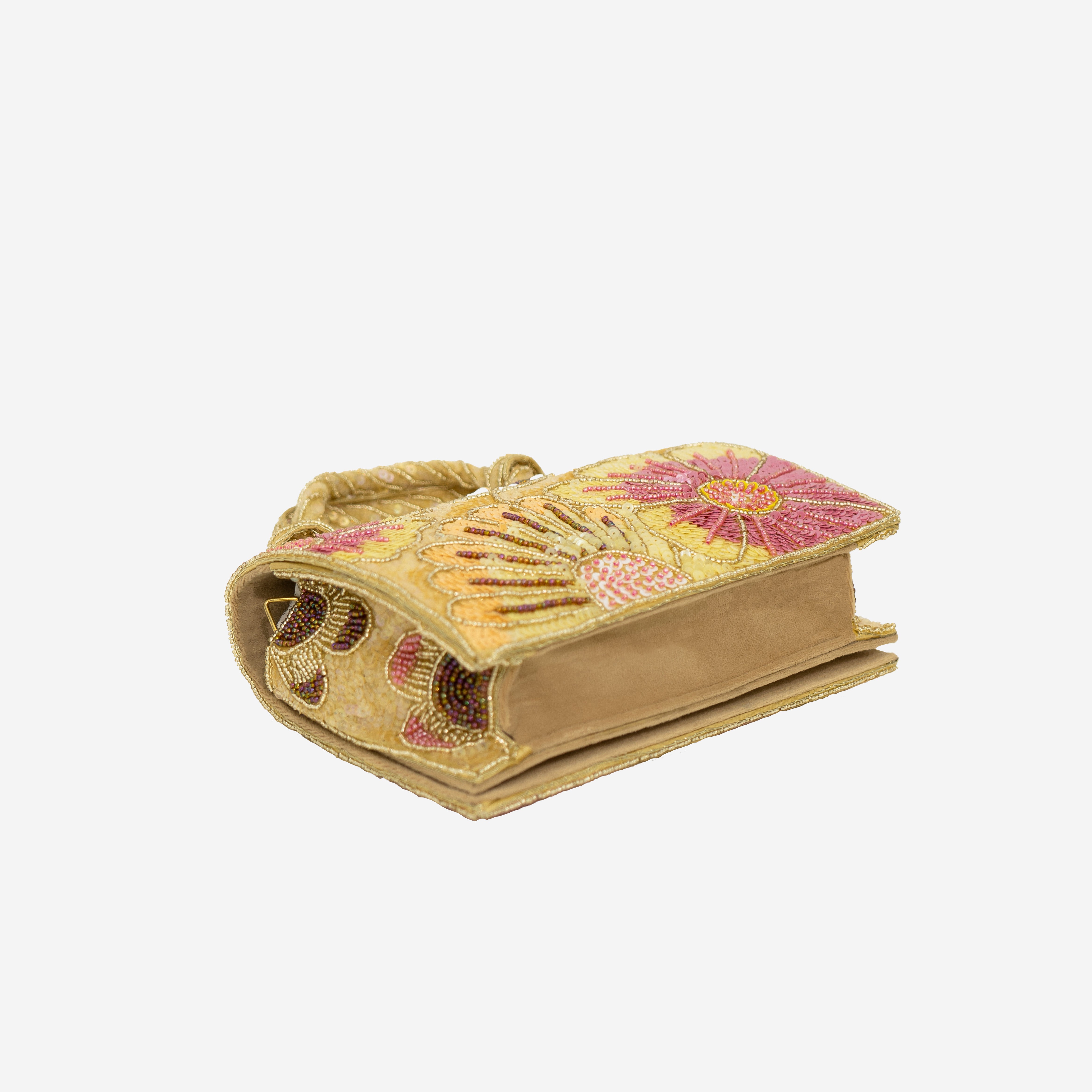 Gold Pastel Floral Beaded Clutch