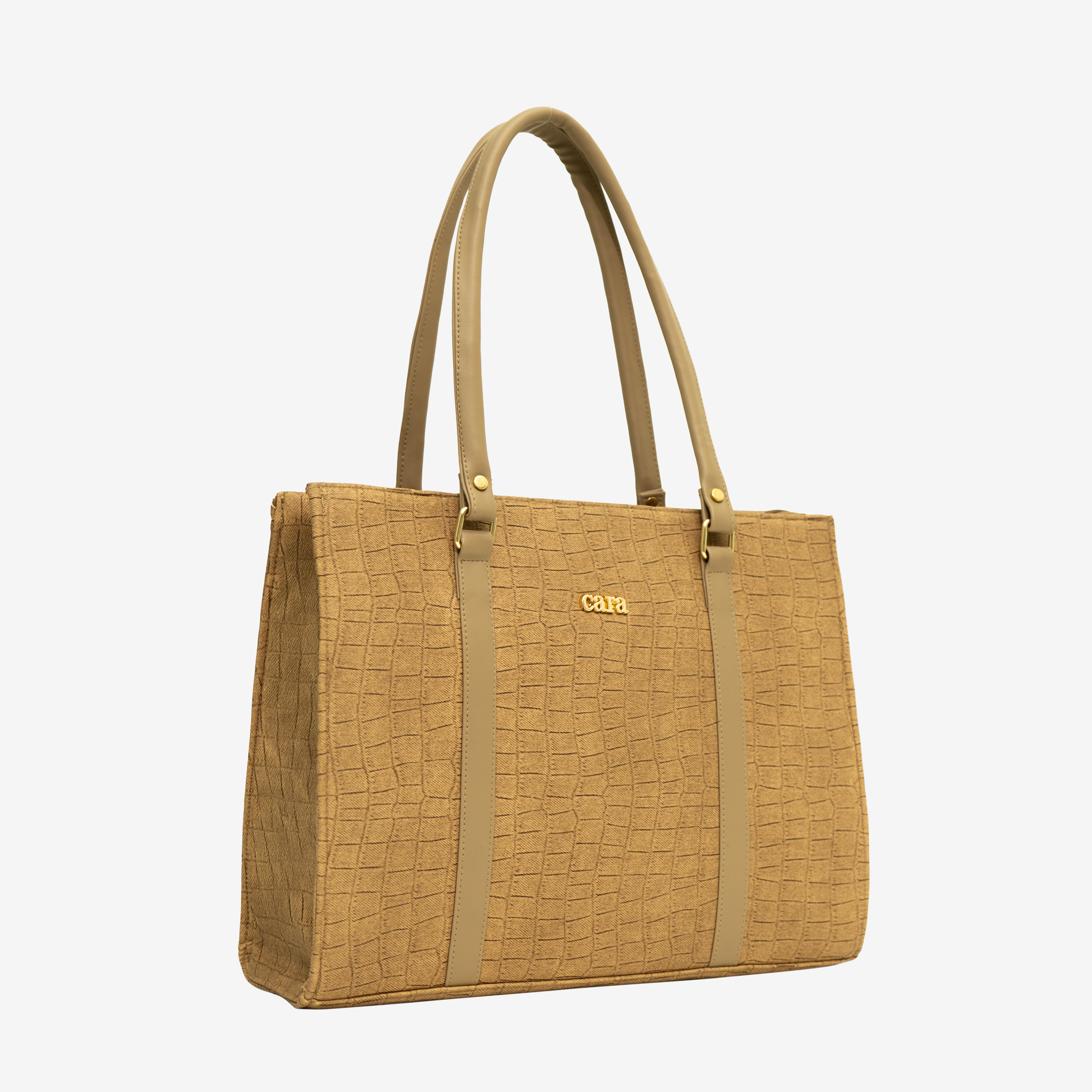 Tan Croc Textured Shoulder Bag I Cara