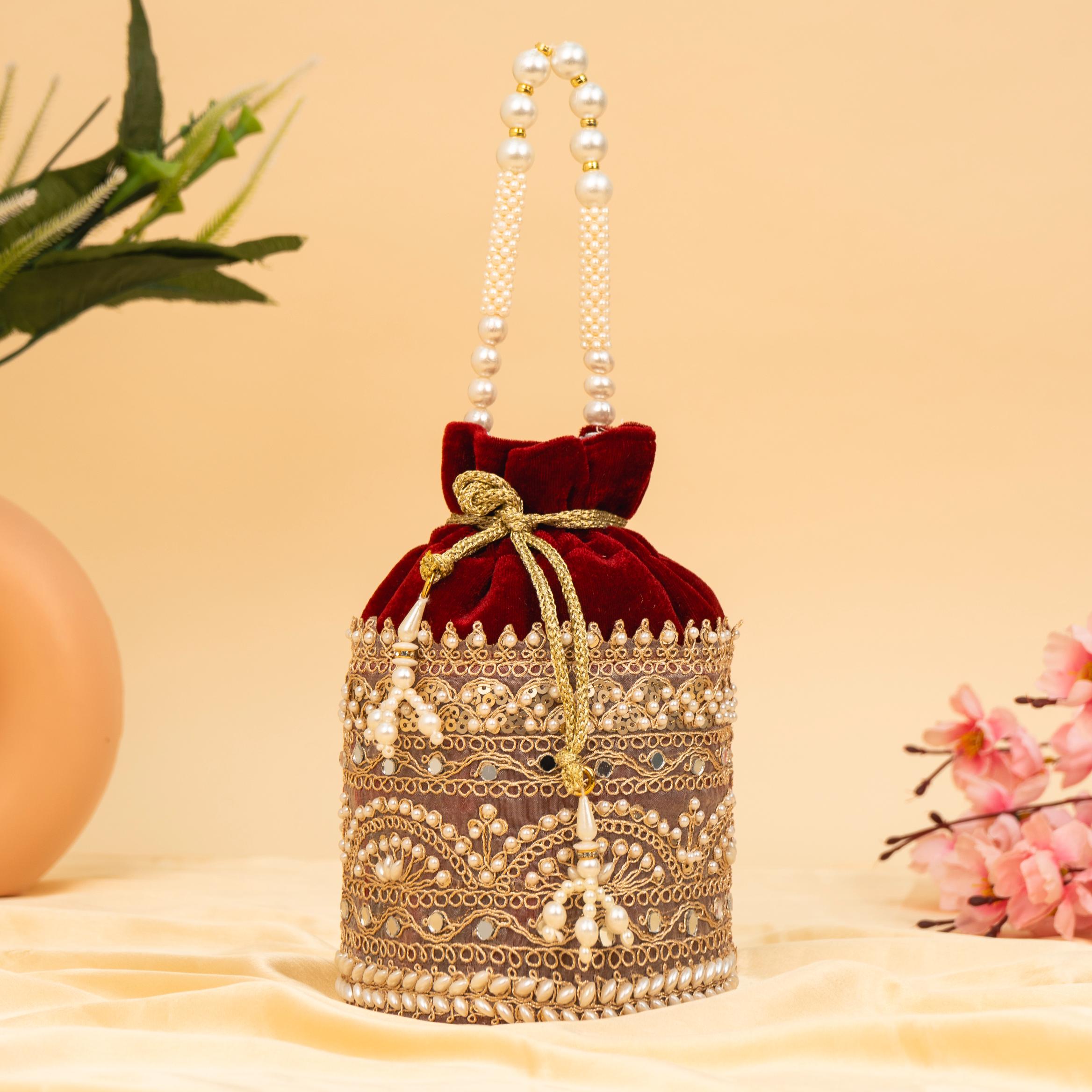 Zari Gold Velvet Potli