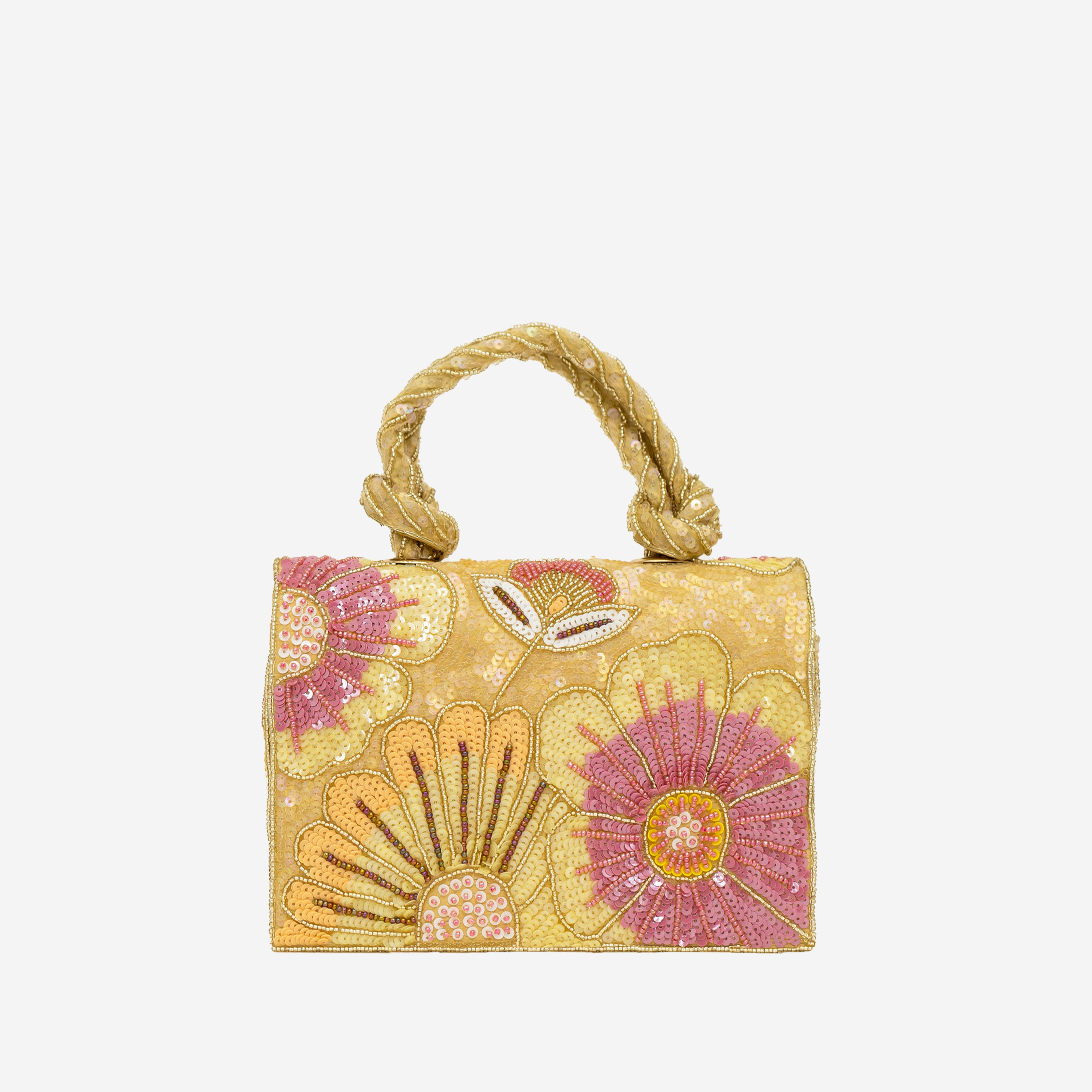 Gold Pastel Floral Beaded Clutch