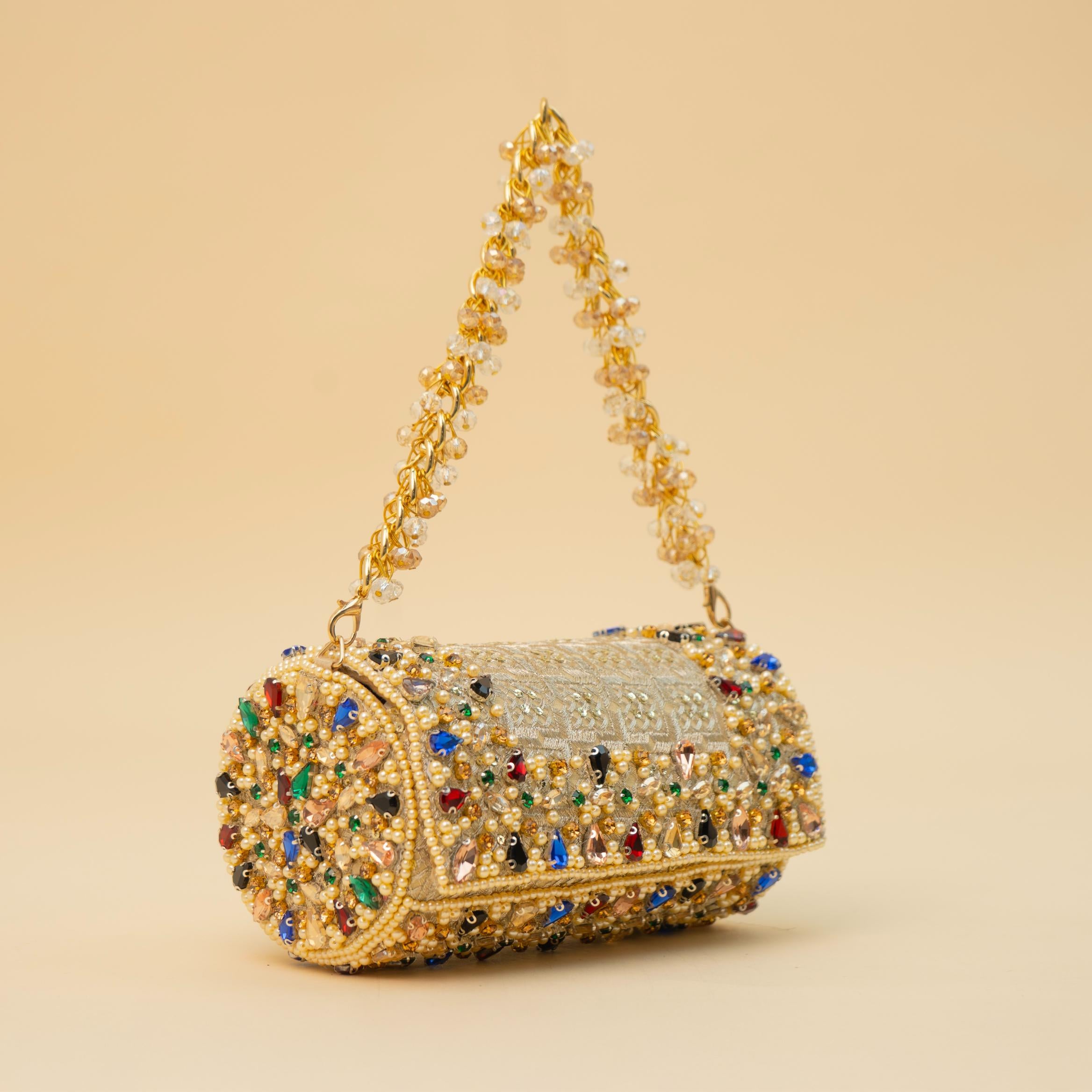Rich Embellished Occasion Cylinder Purse