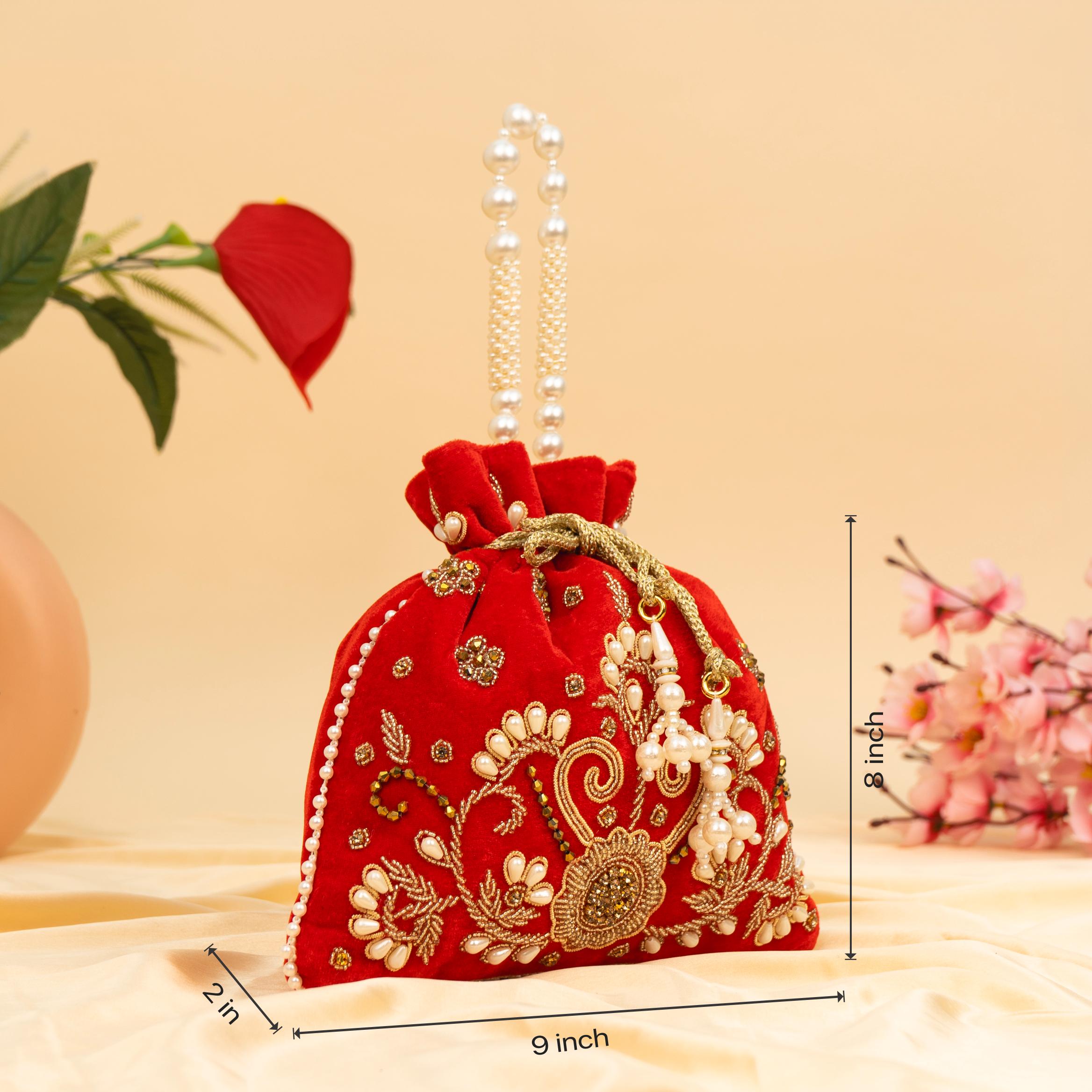 Vibrant Floral Zardosi Potli