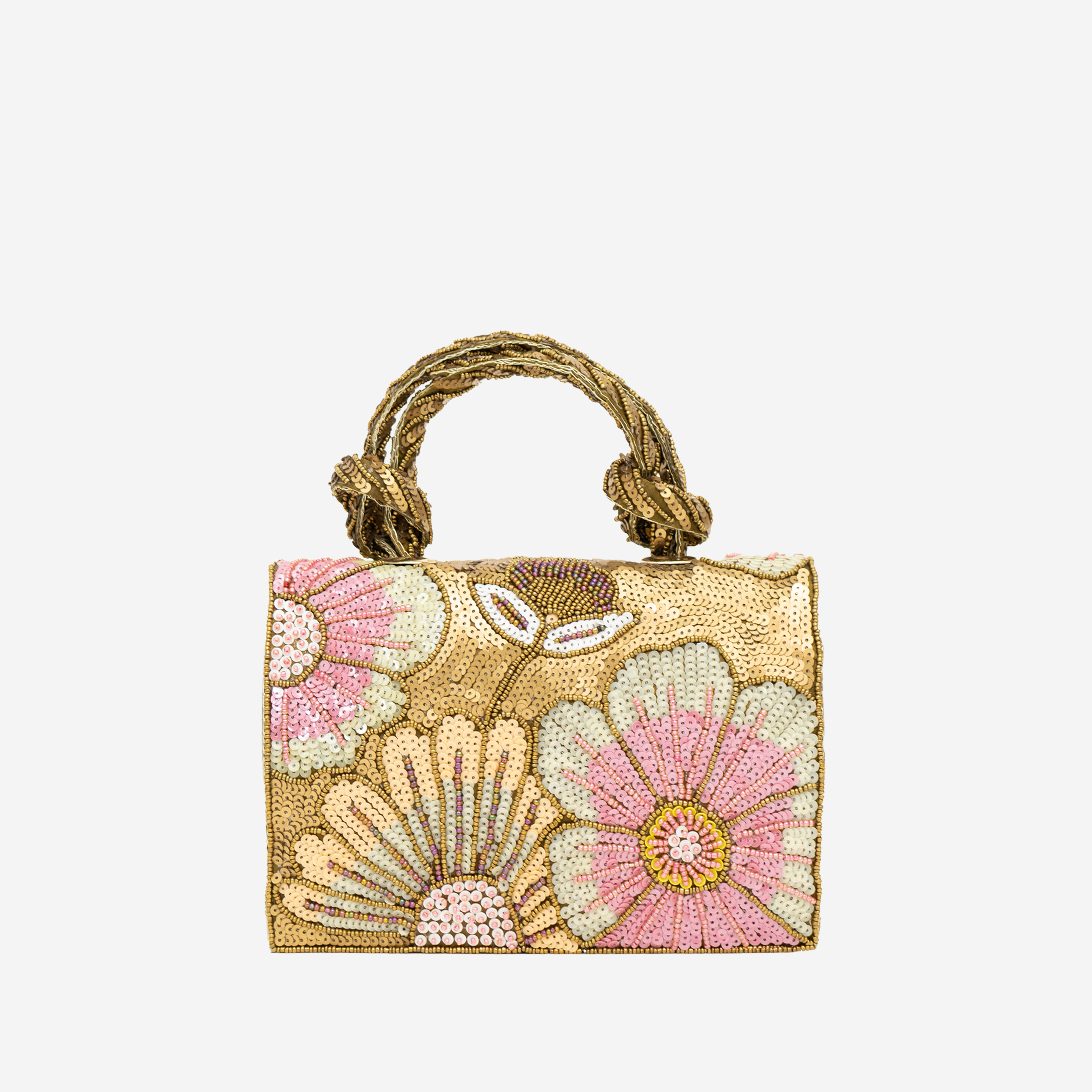 Antique Gold Pastel Floral Beaded Clutch