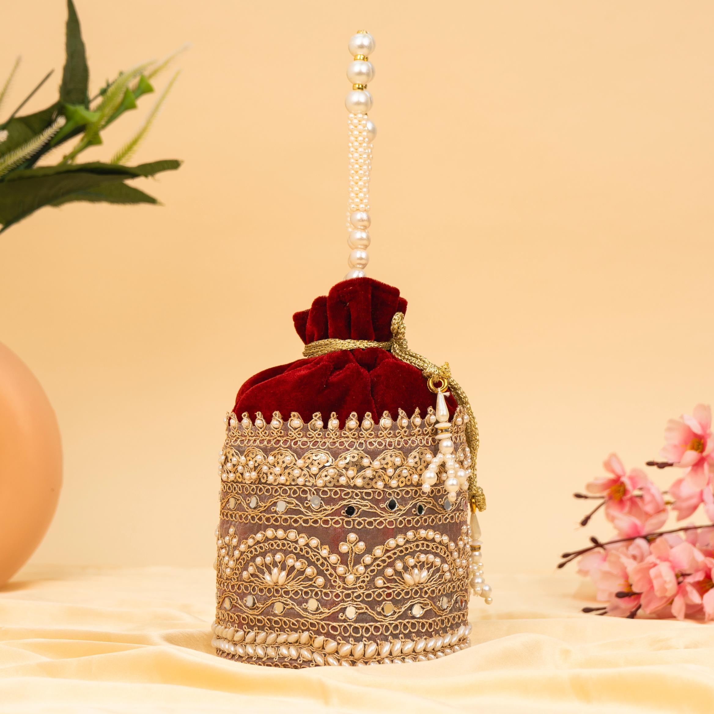 Zari Gold Velvet Potli