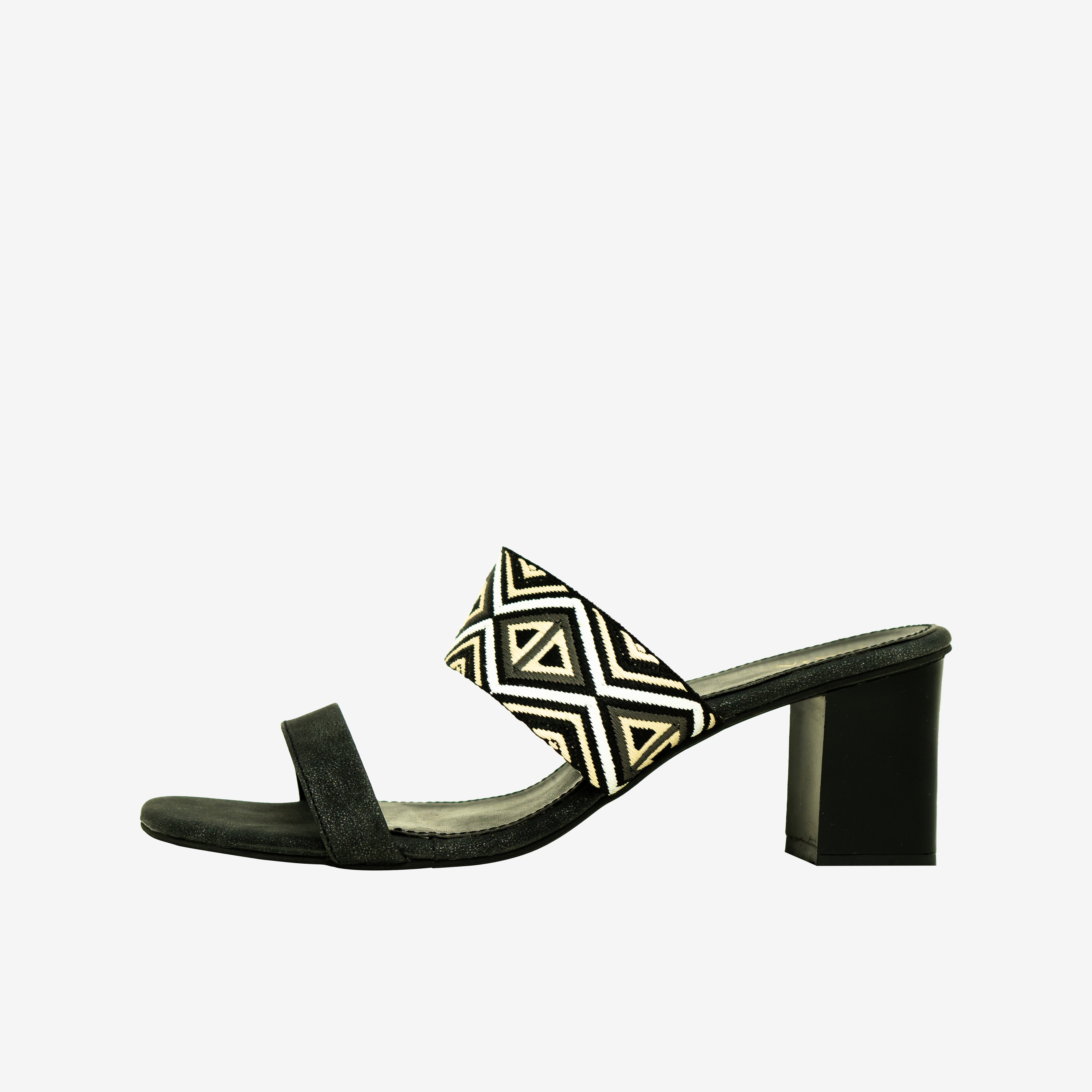 Black Printed Block Heels I Cara