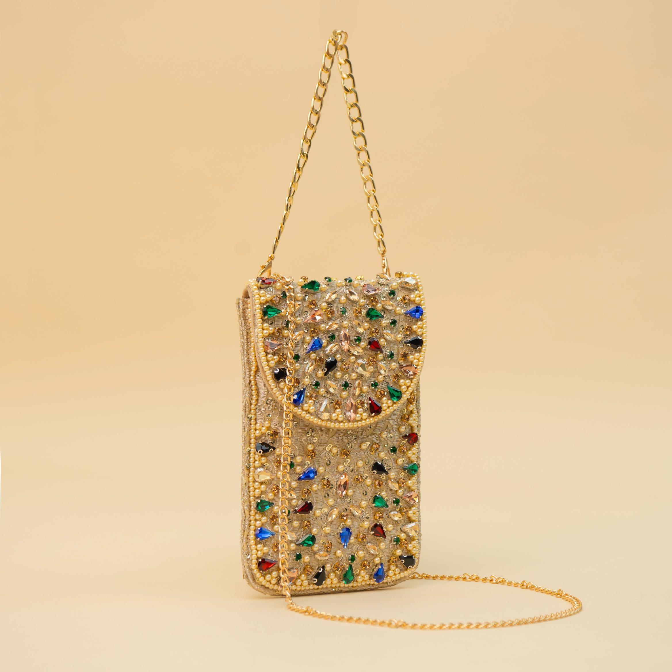 Crystal Encrusted Mosaic Mobile Bag