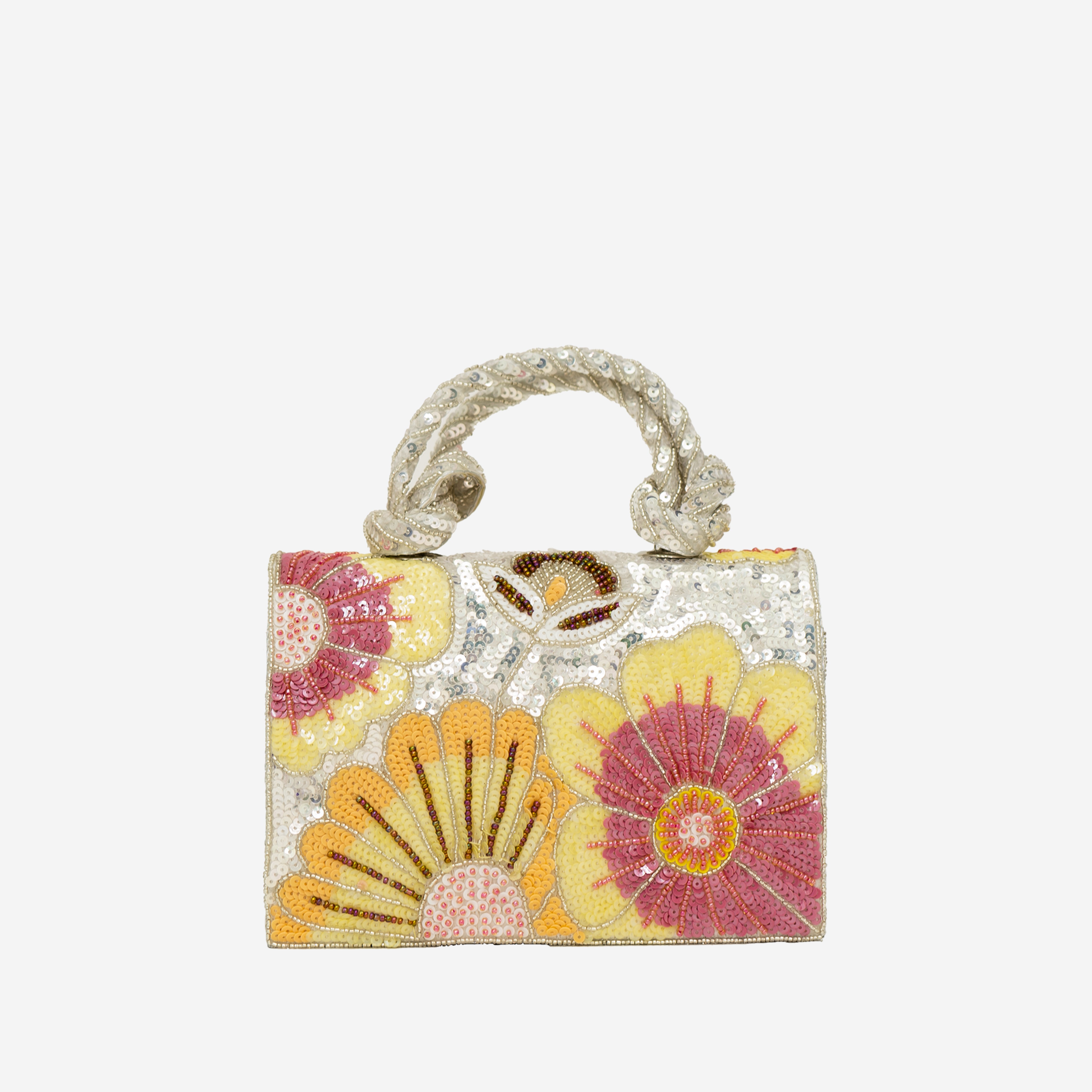 Silver Pastel Floral Beaded Clutch