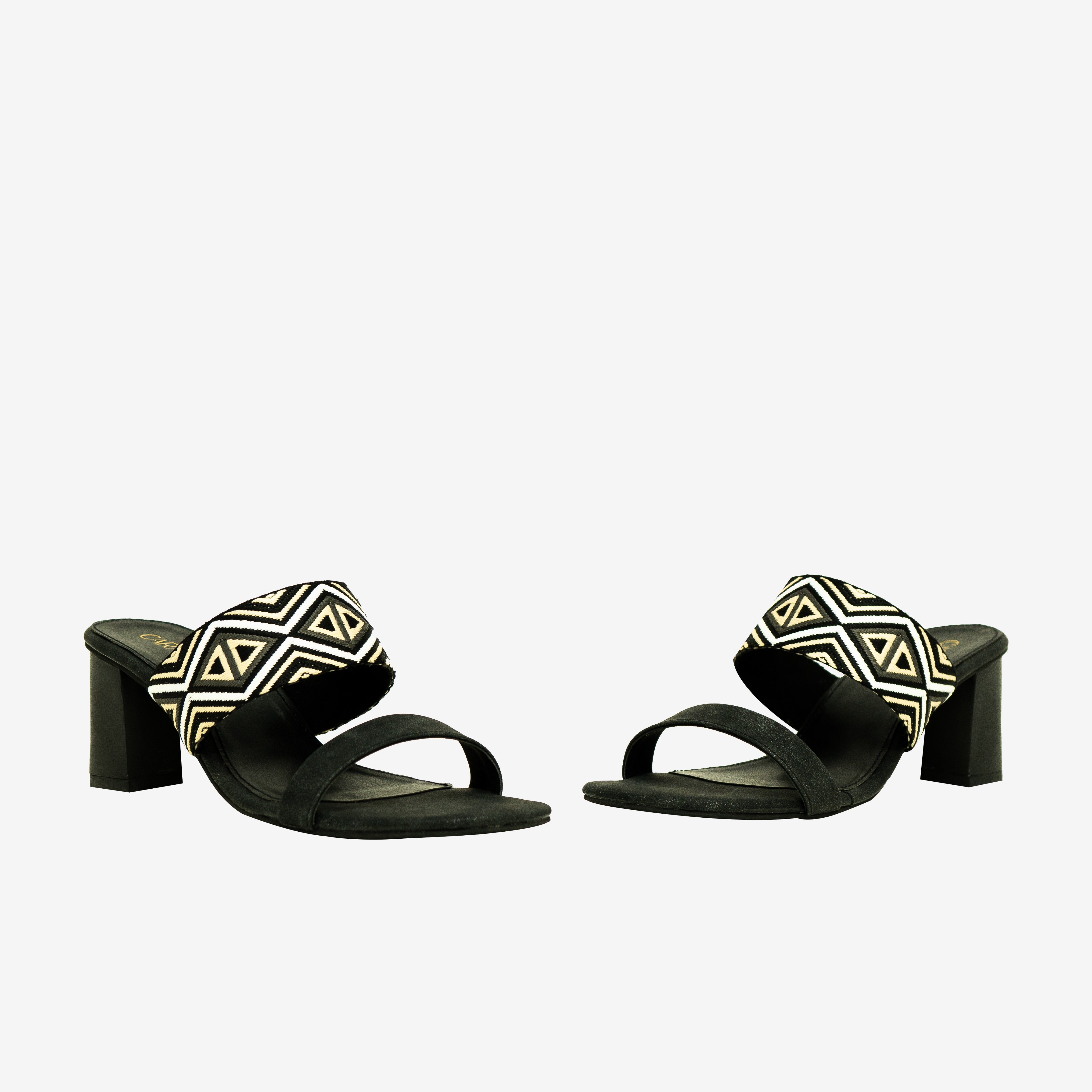 Black Printed Block Heels I Cara