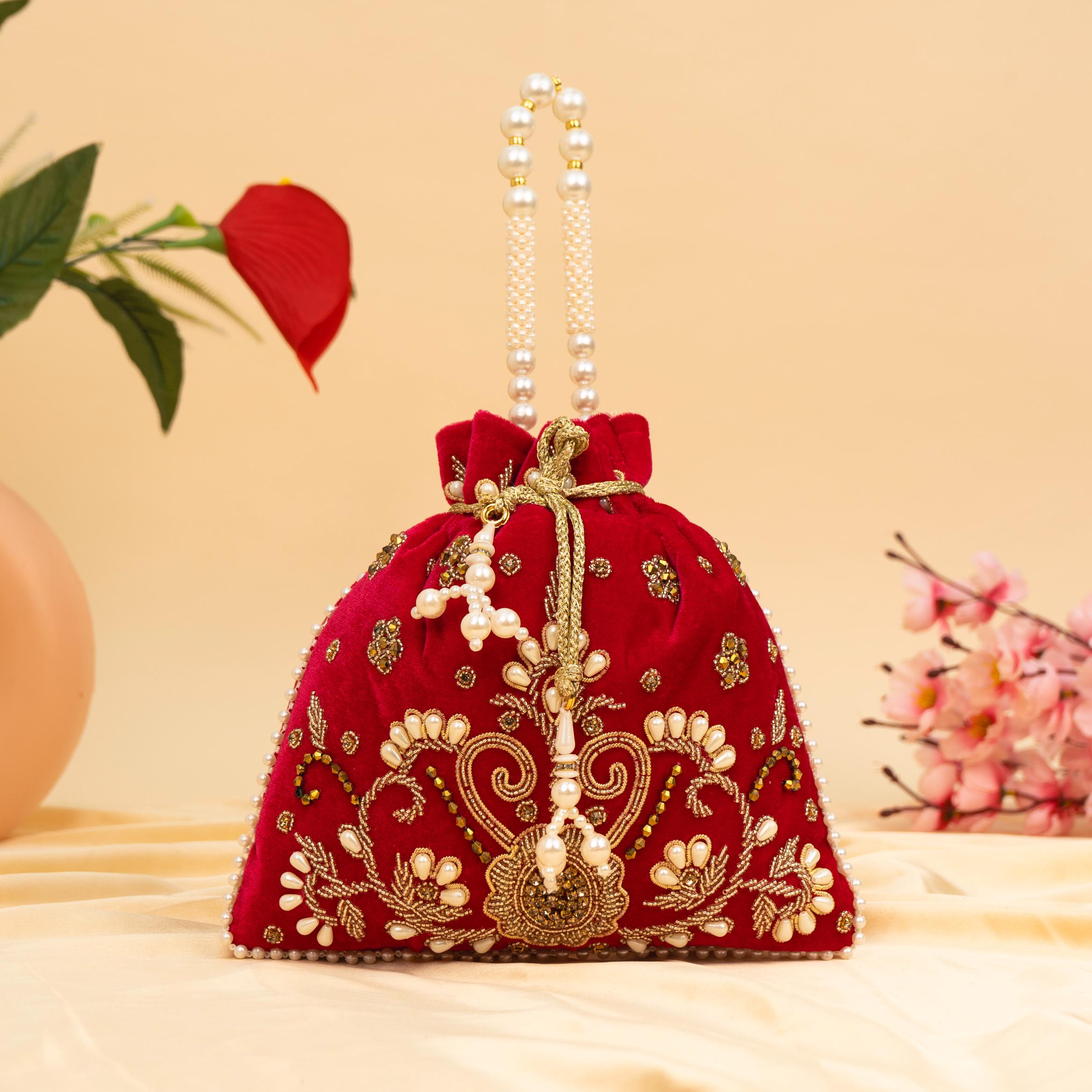 Vibrant Floral Zardosi Potli