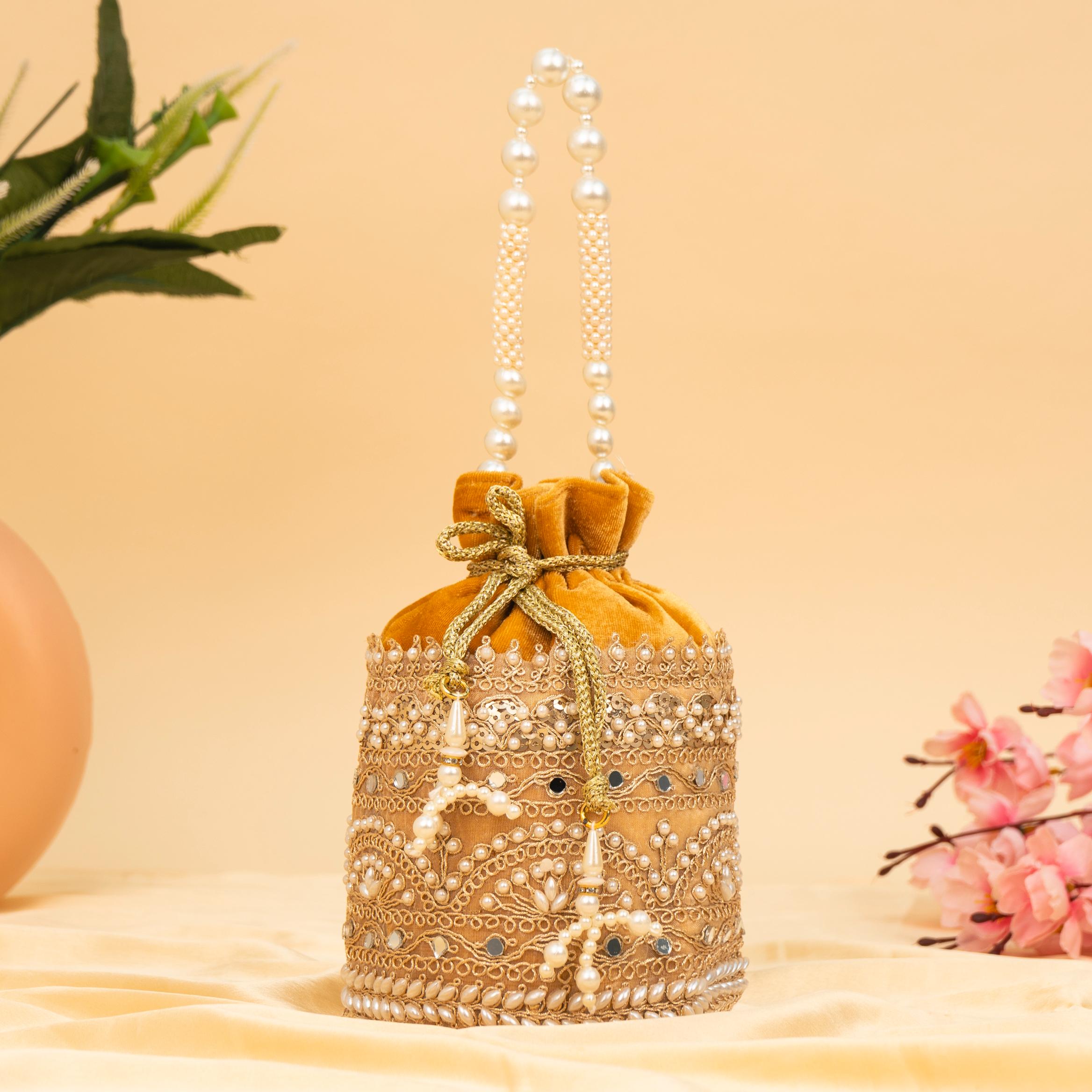 Zari Gold Velvet Potli