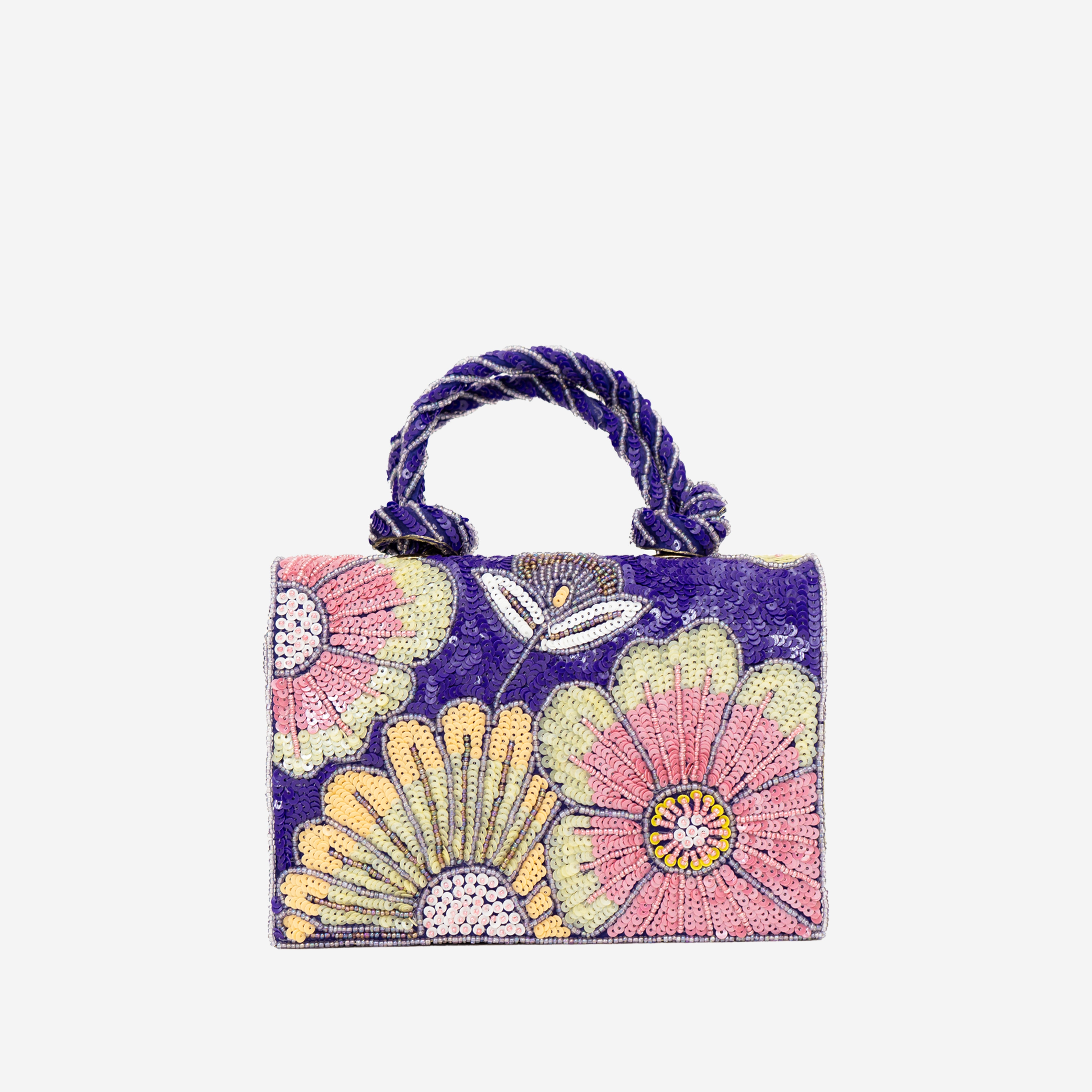 Violet Pastel Floral Beaded Clutch