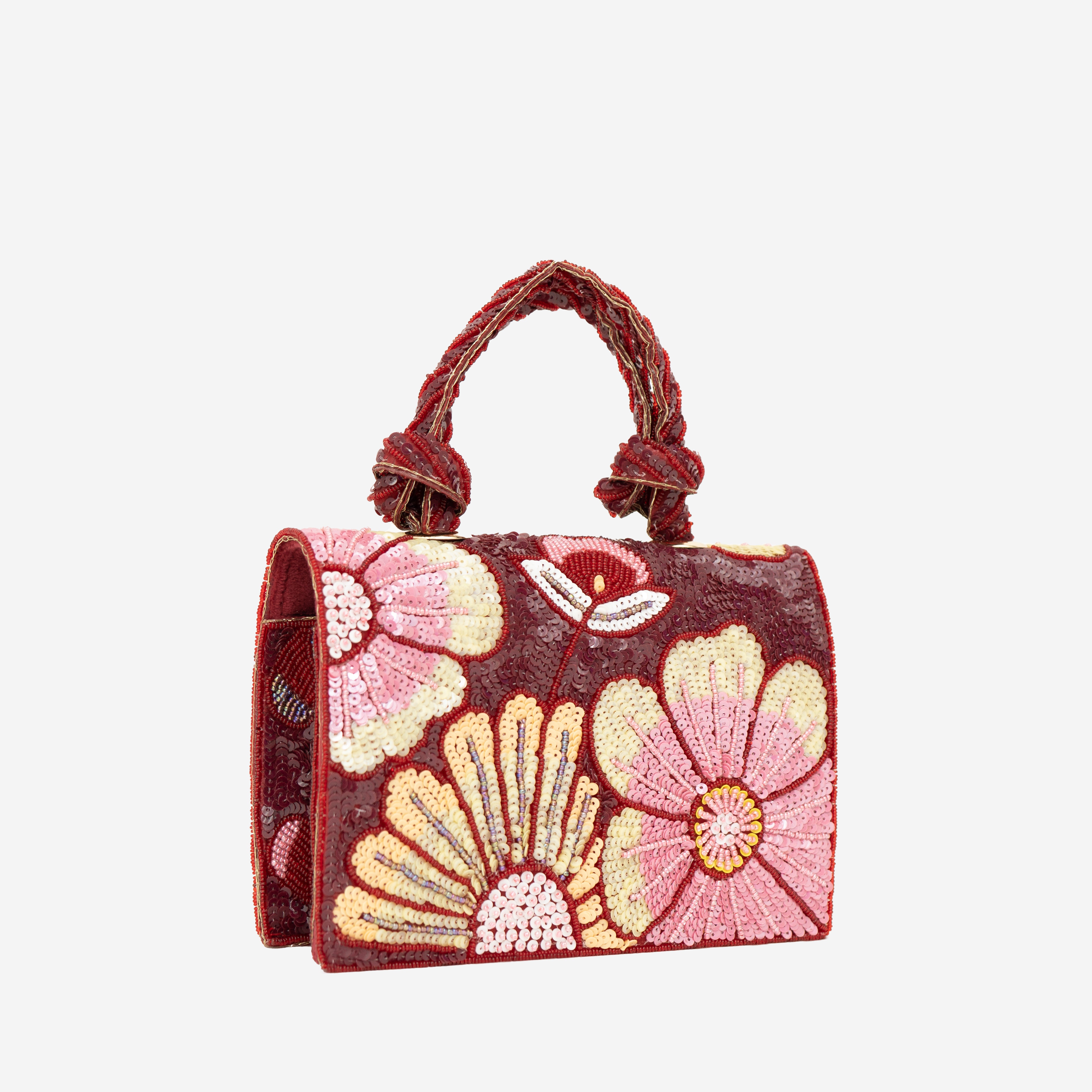 Maroon Pastel Floral Beaded Clutch