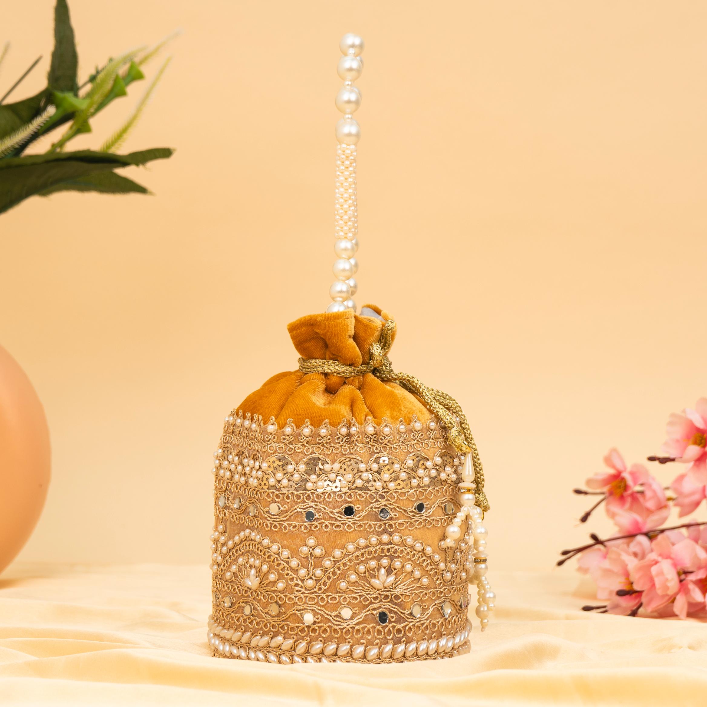 Zari Gold Velvet Potli