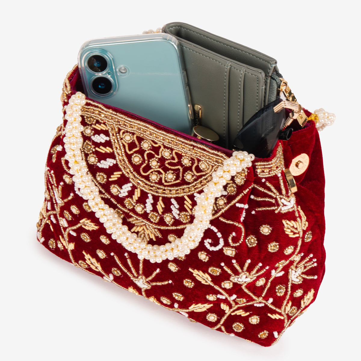 Bridal Pearlstone Velvet Potli