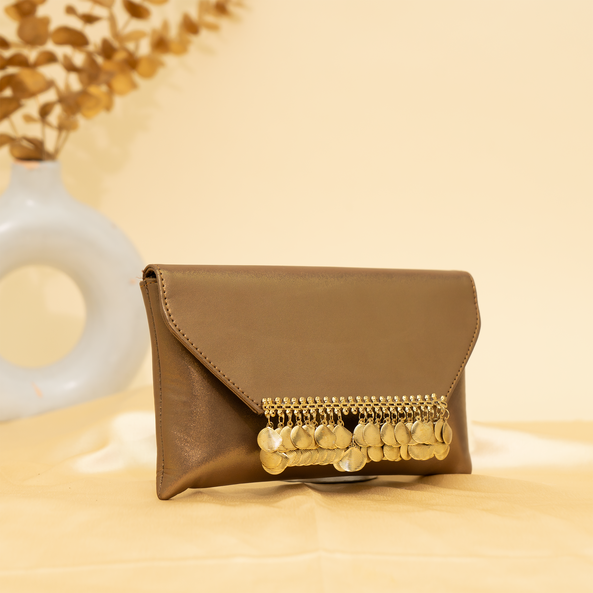 bronze Shimmer Shell clutch  | cara