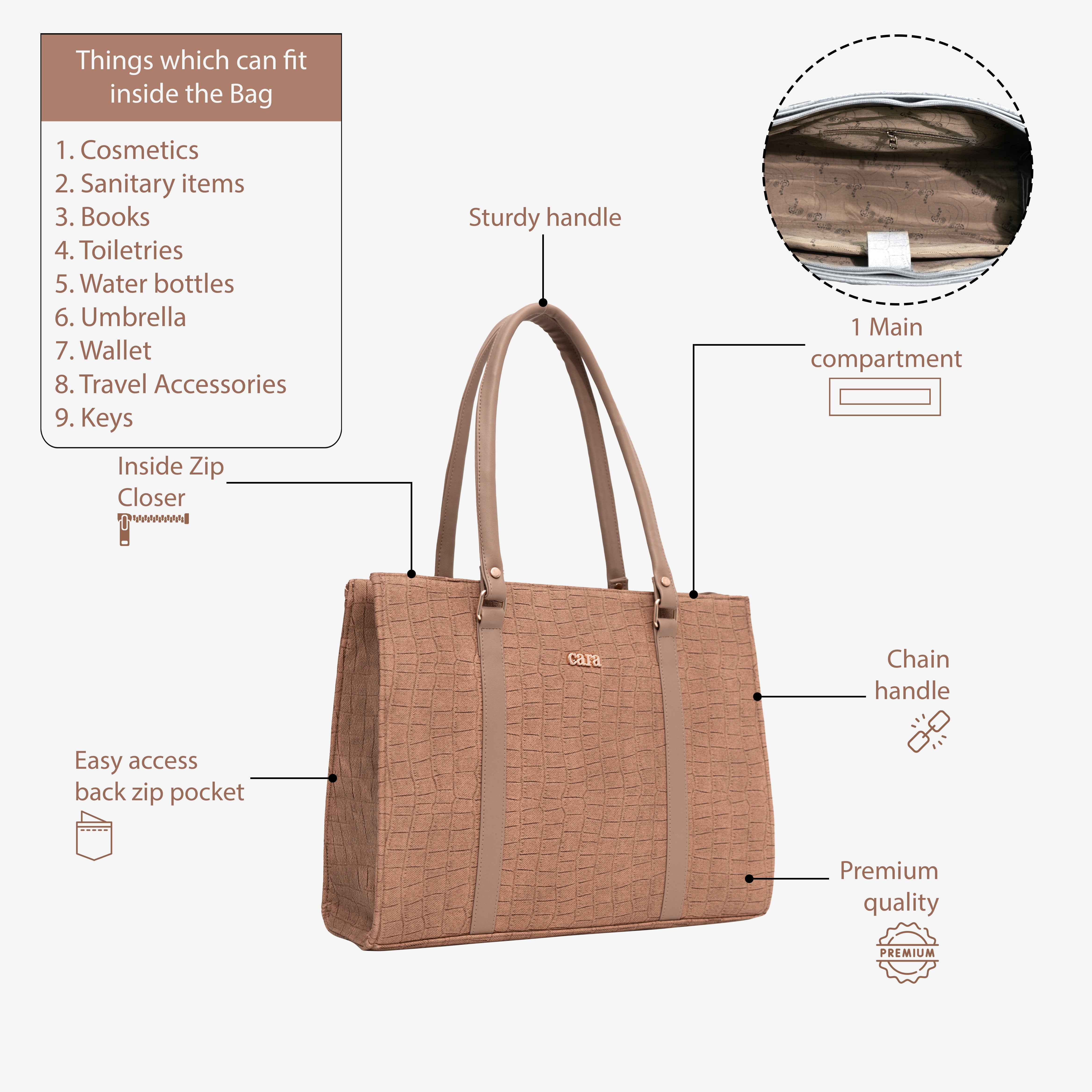 Brown Croc Textured Shoulder Bag I Cara