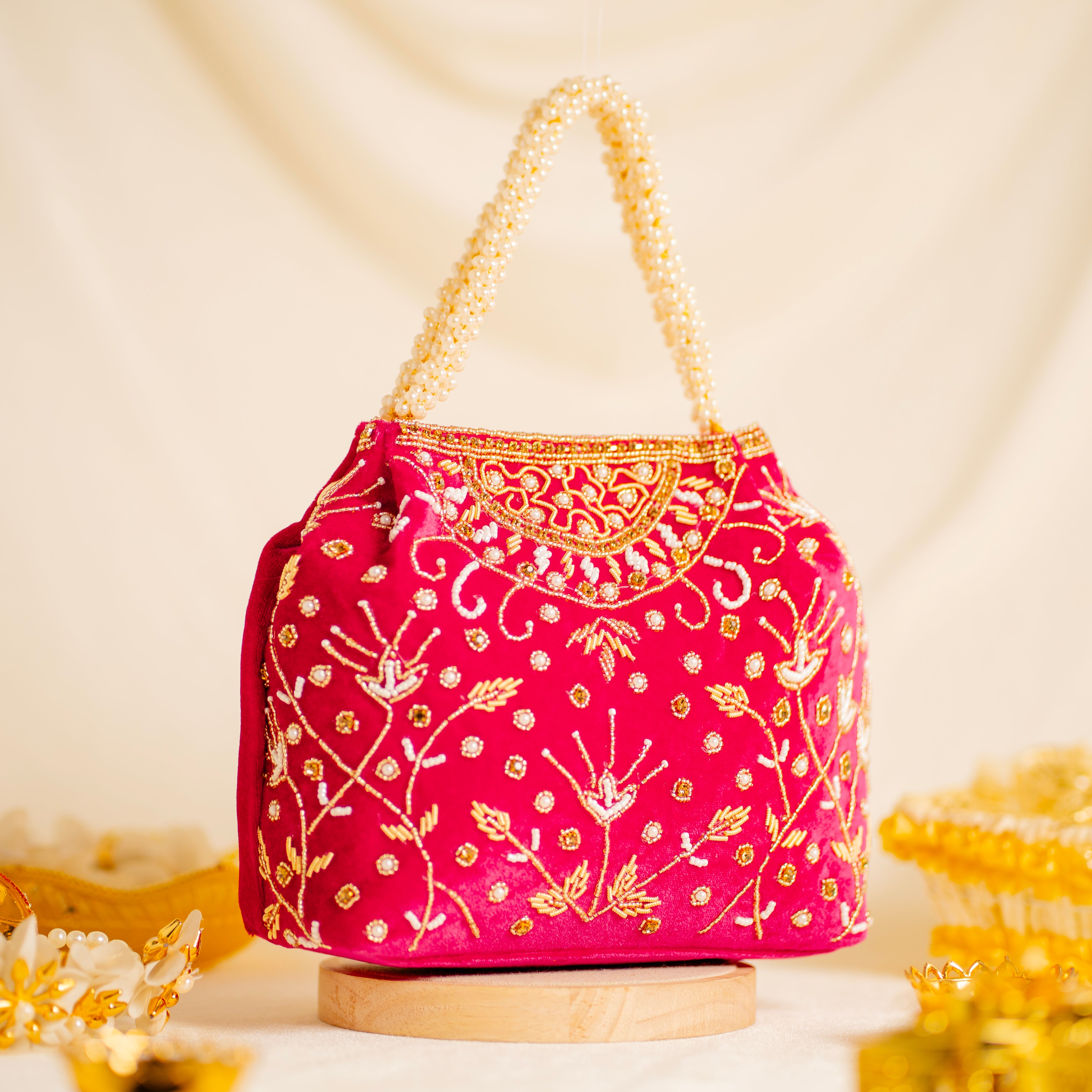 Bridal Pearlstone Velvet Potli