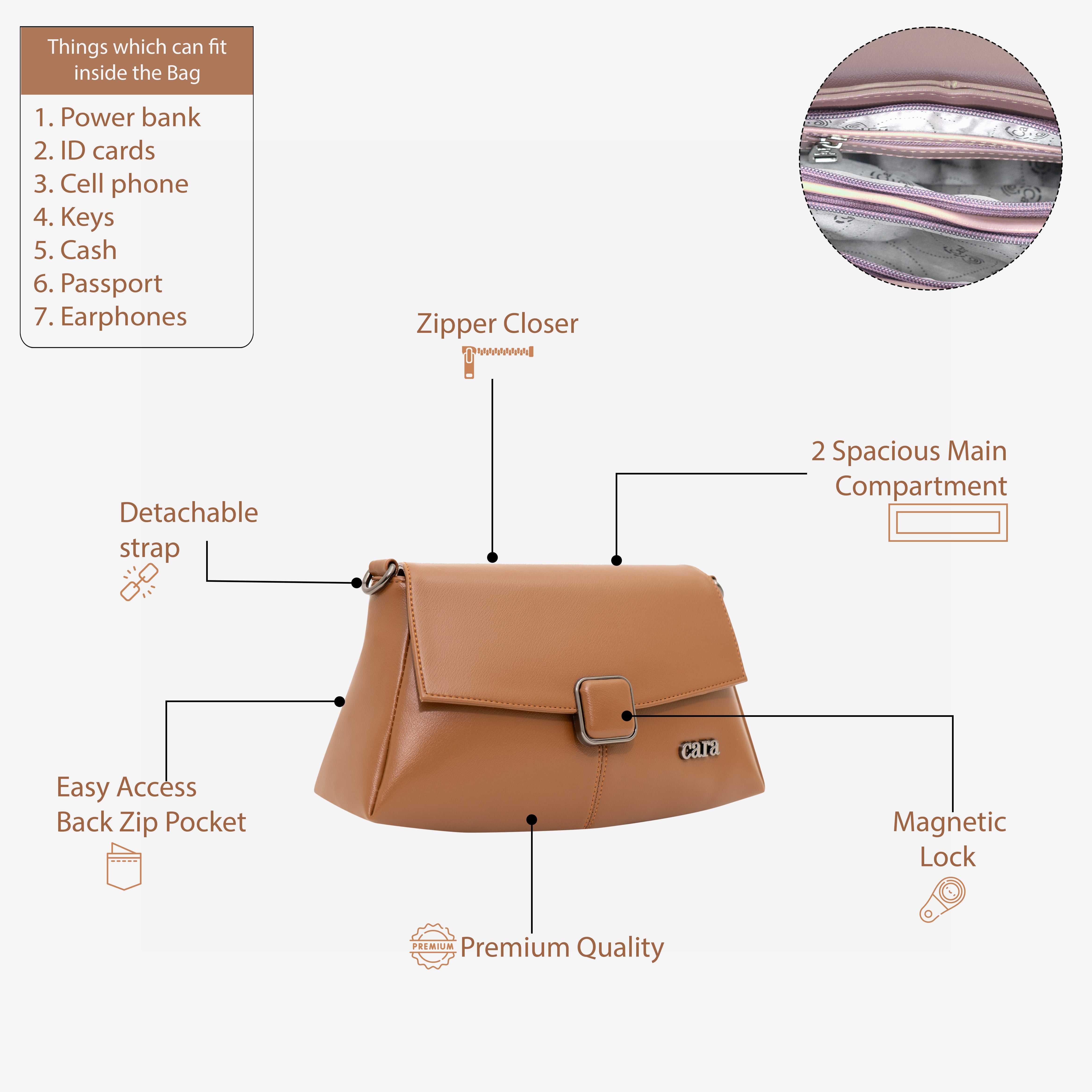 tan Modish carry sling bag I CARA