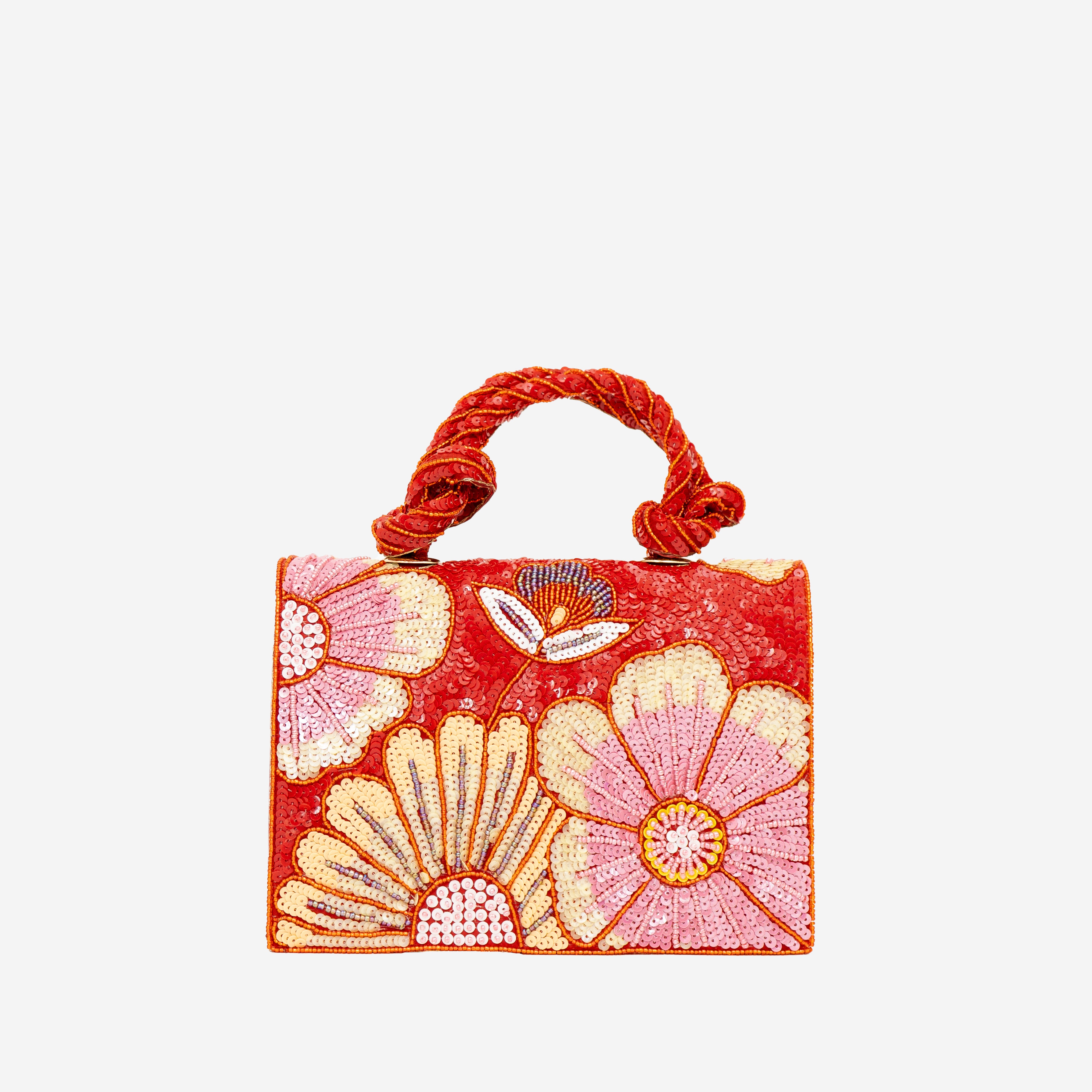 Red Pastel Floral Beaded Clutch