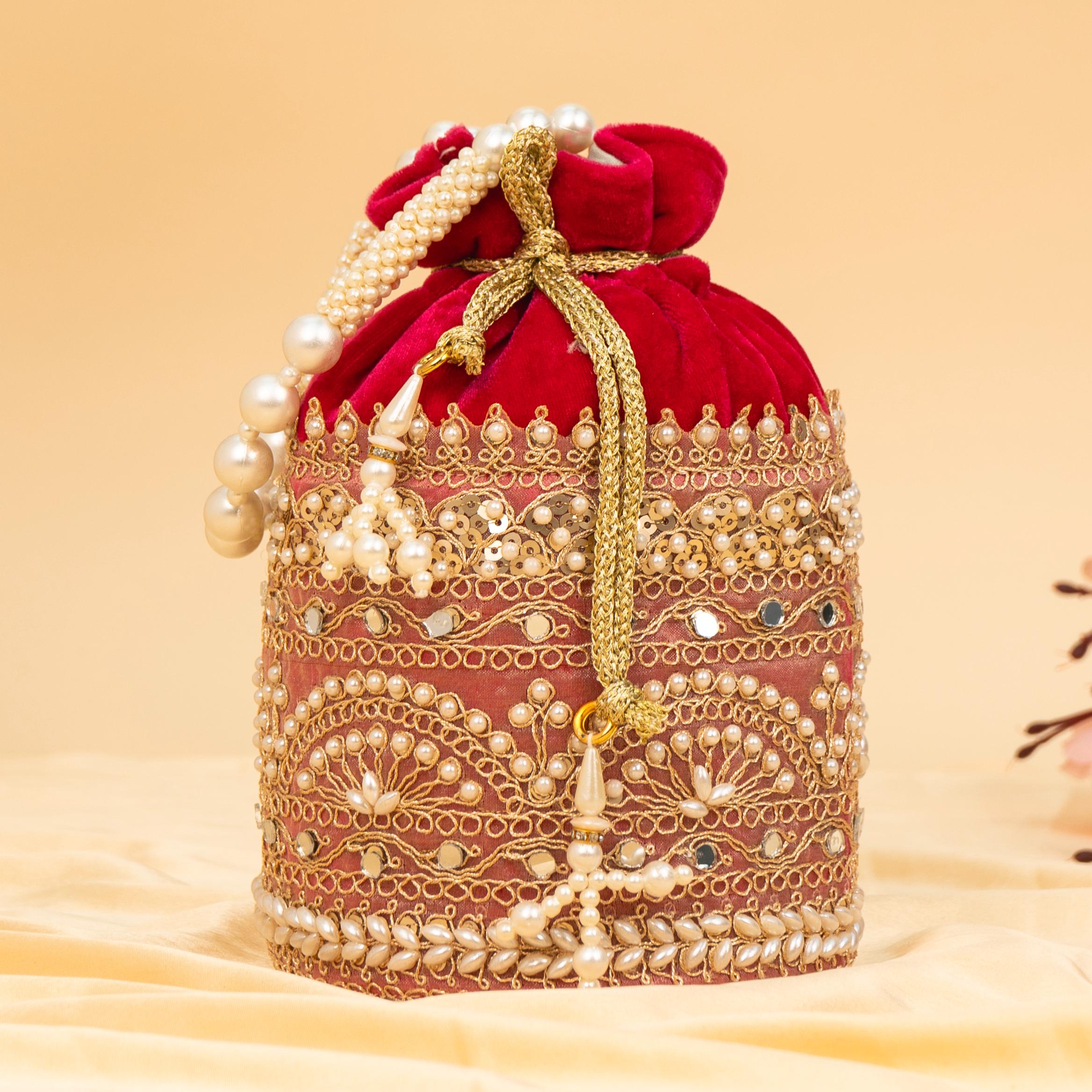 Zari Gold Velvet Potli