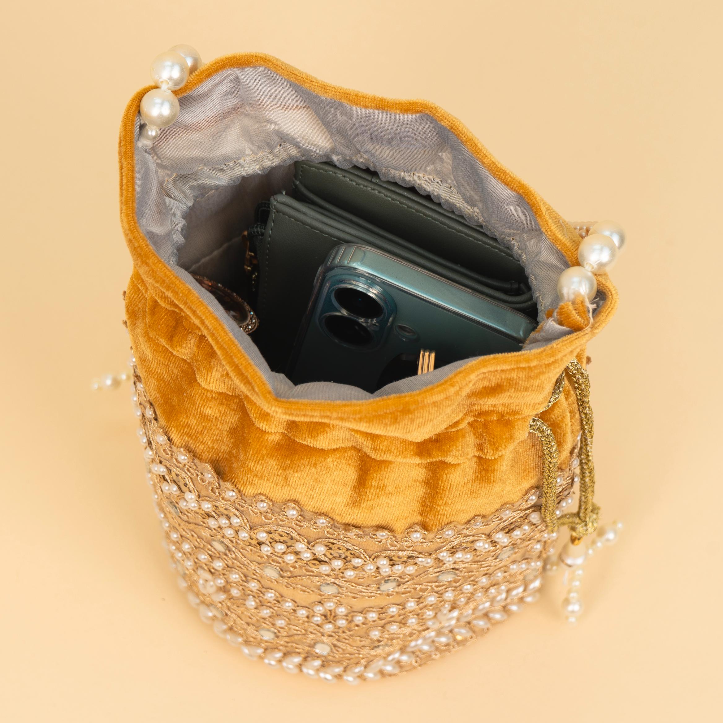 Zari Gold Velvet Potli