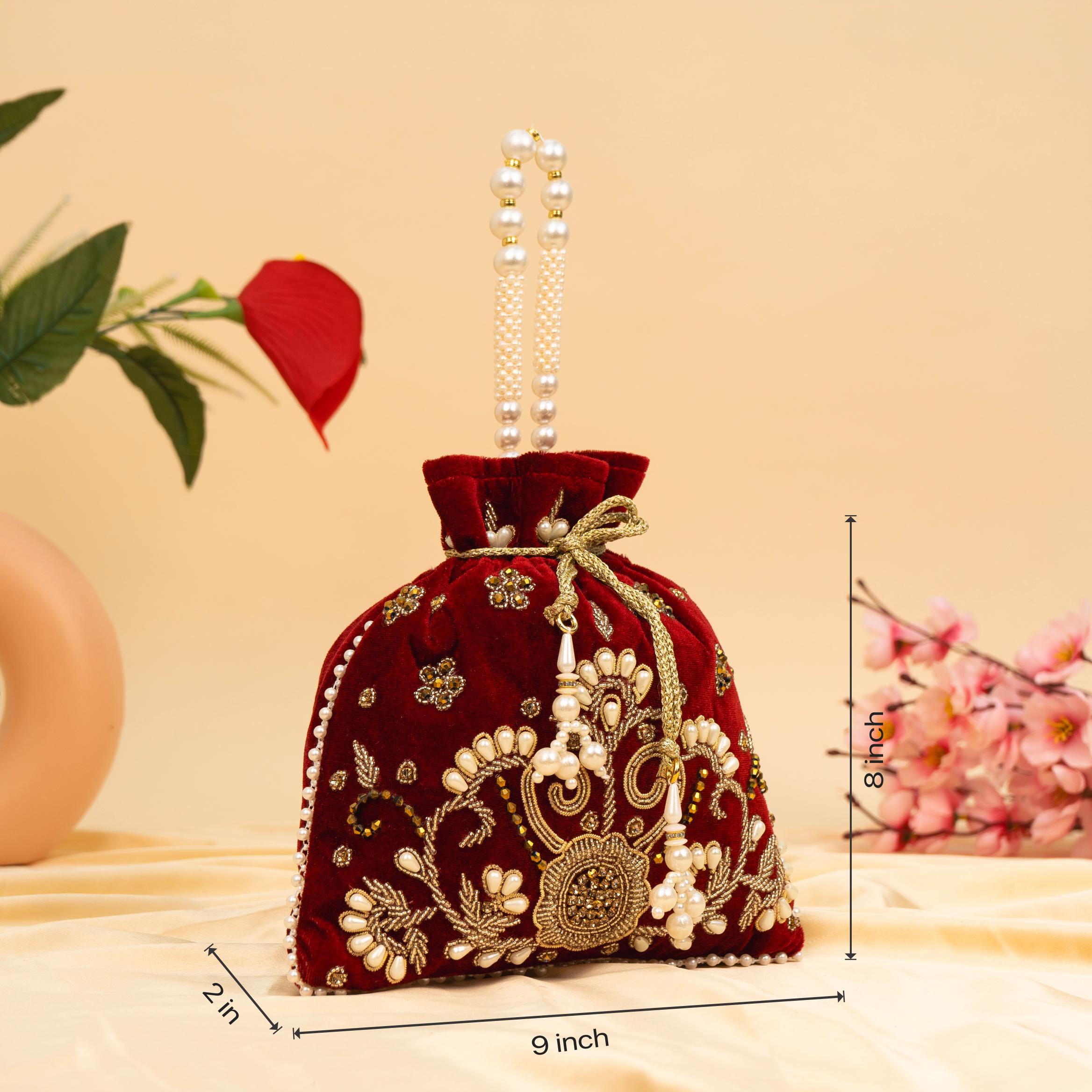 Vibrant Floral Zardosi Potli