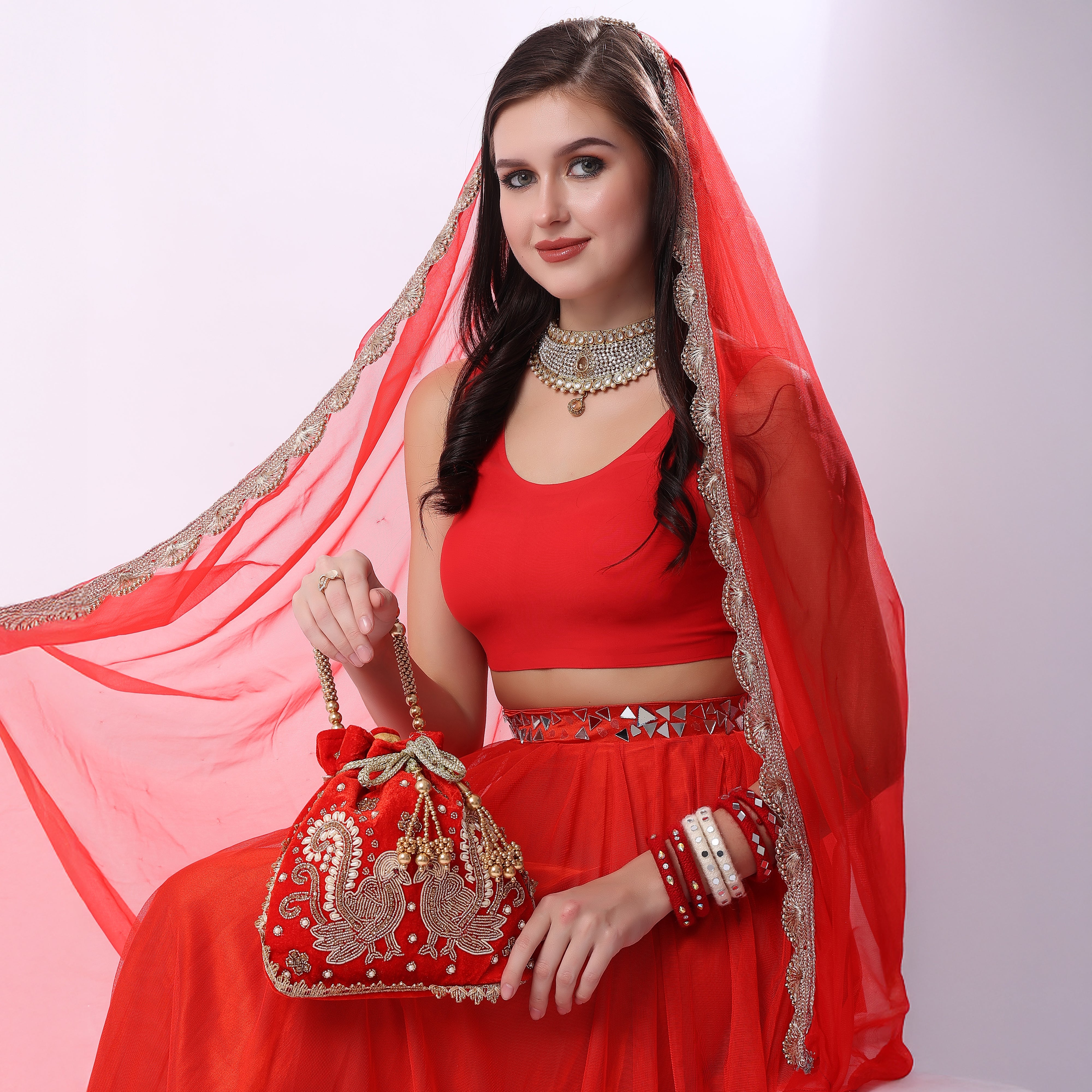 Red Peacock's Embrace Potli