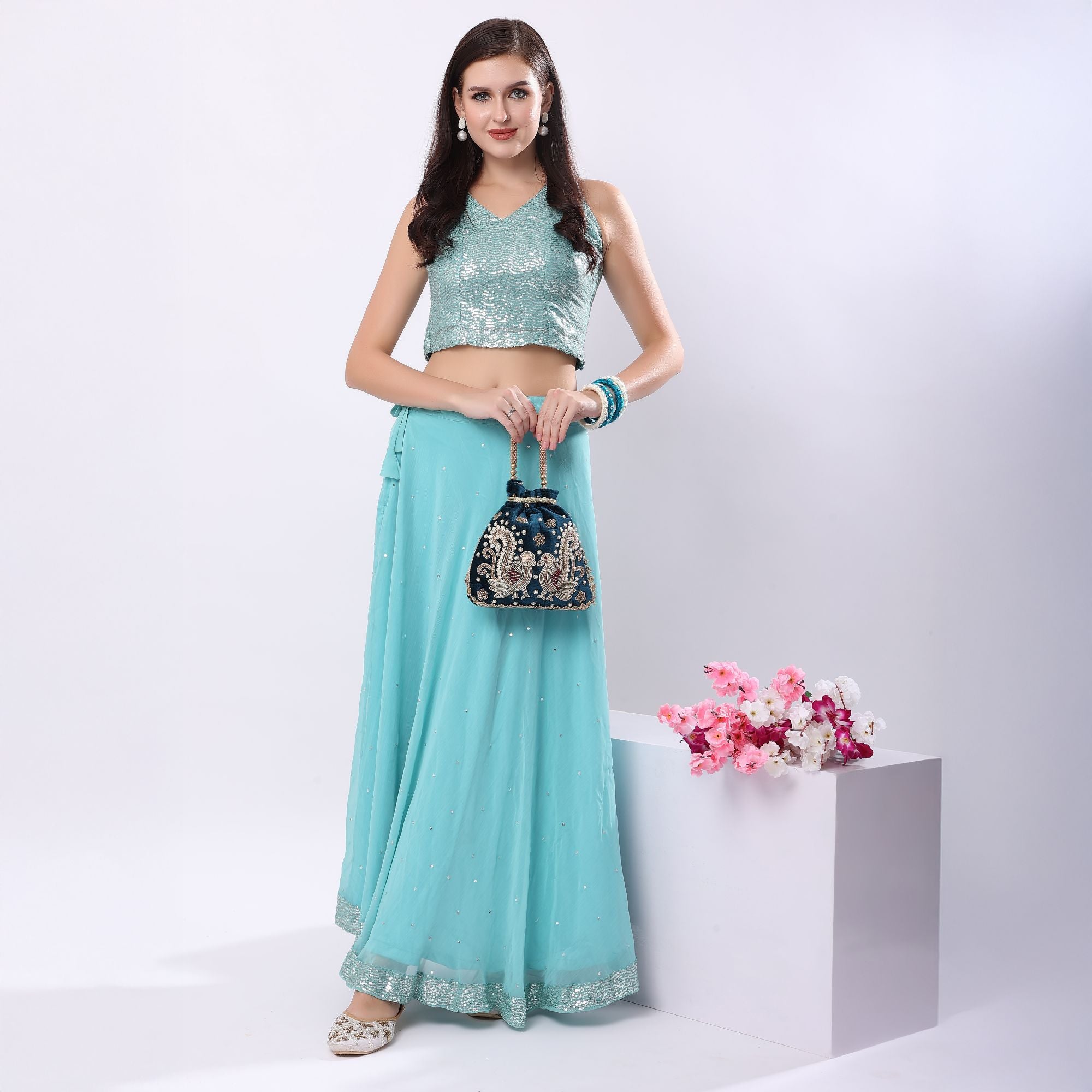 Teal Blue Peacock's Embrace Potli