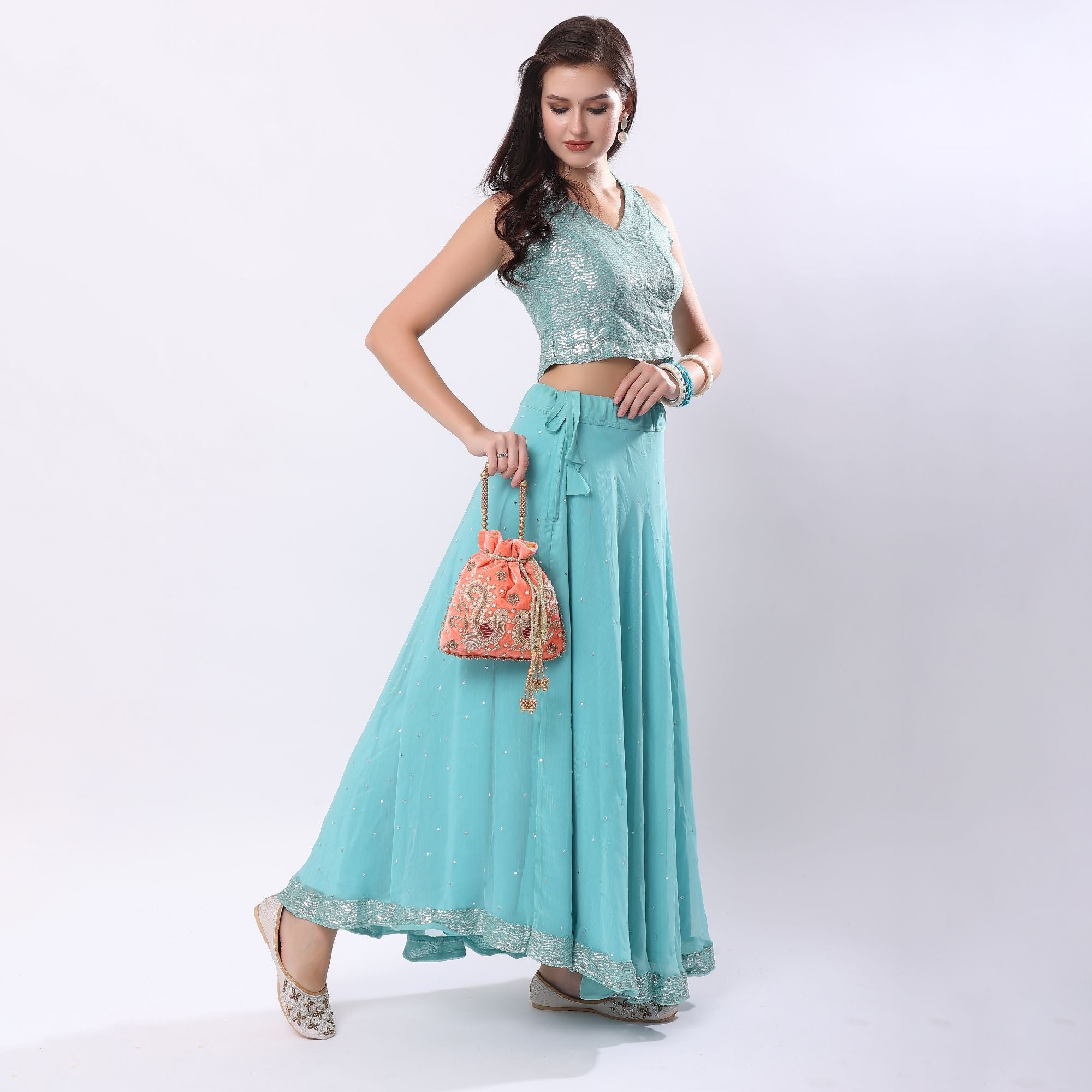 Peach Peacock's Embrace Potli