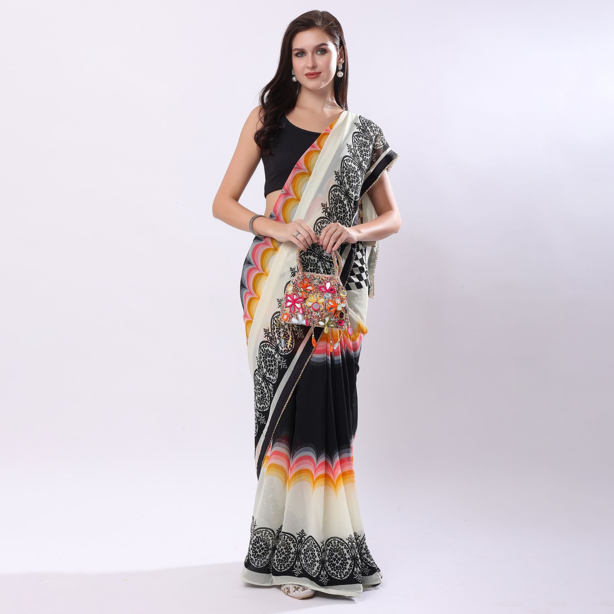 Rose Gold Multicoloured Embellished Heavy Mirror Work Potli