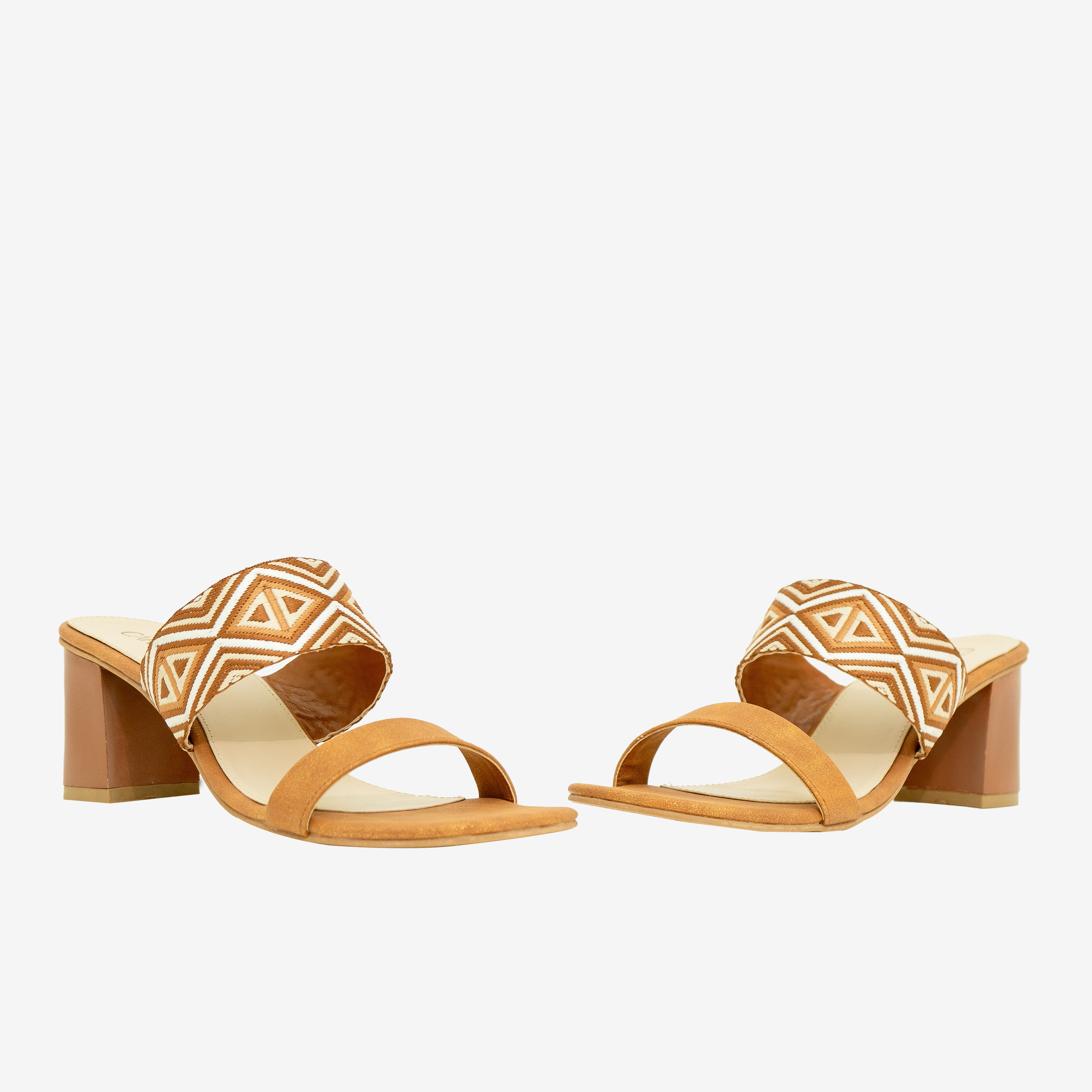 Tan Printed Block heels | Cara