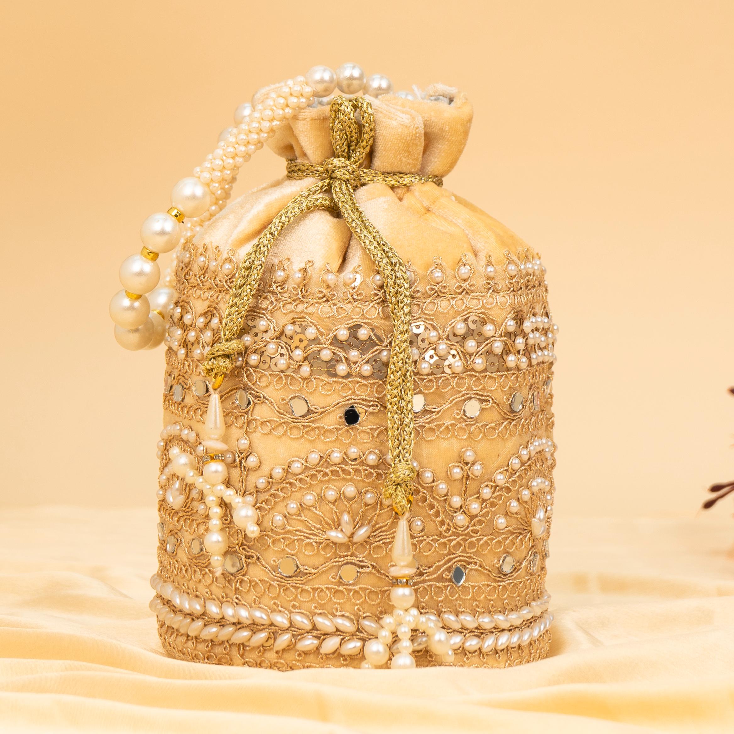 Zari Gold Velvet Potli