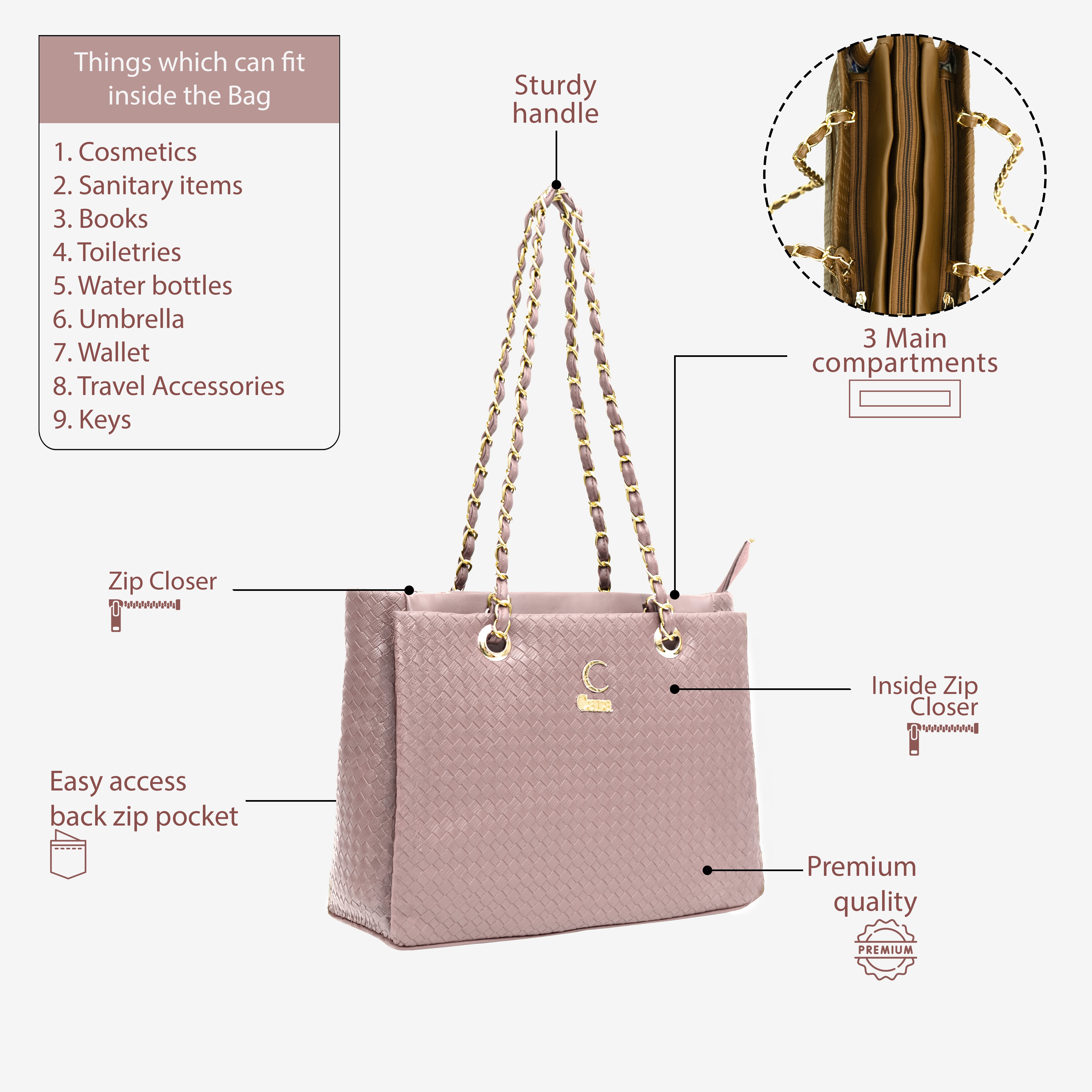 Beige Textured Swagger Tote Bag I Cara